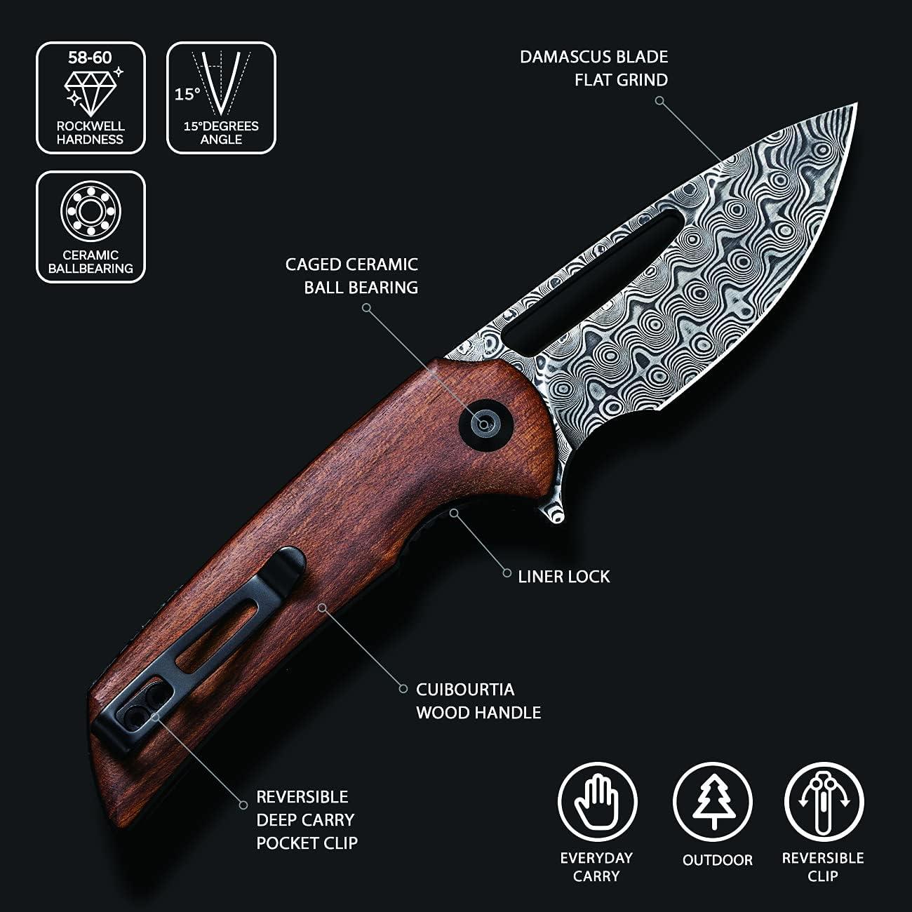 Cuchillo Plegable CIVIVI Odium Damasco 6.73 cm Mango Madera