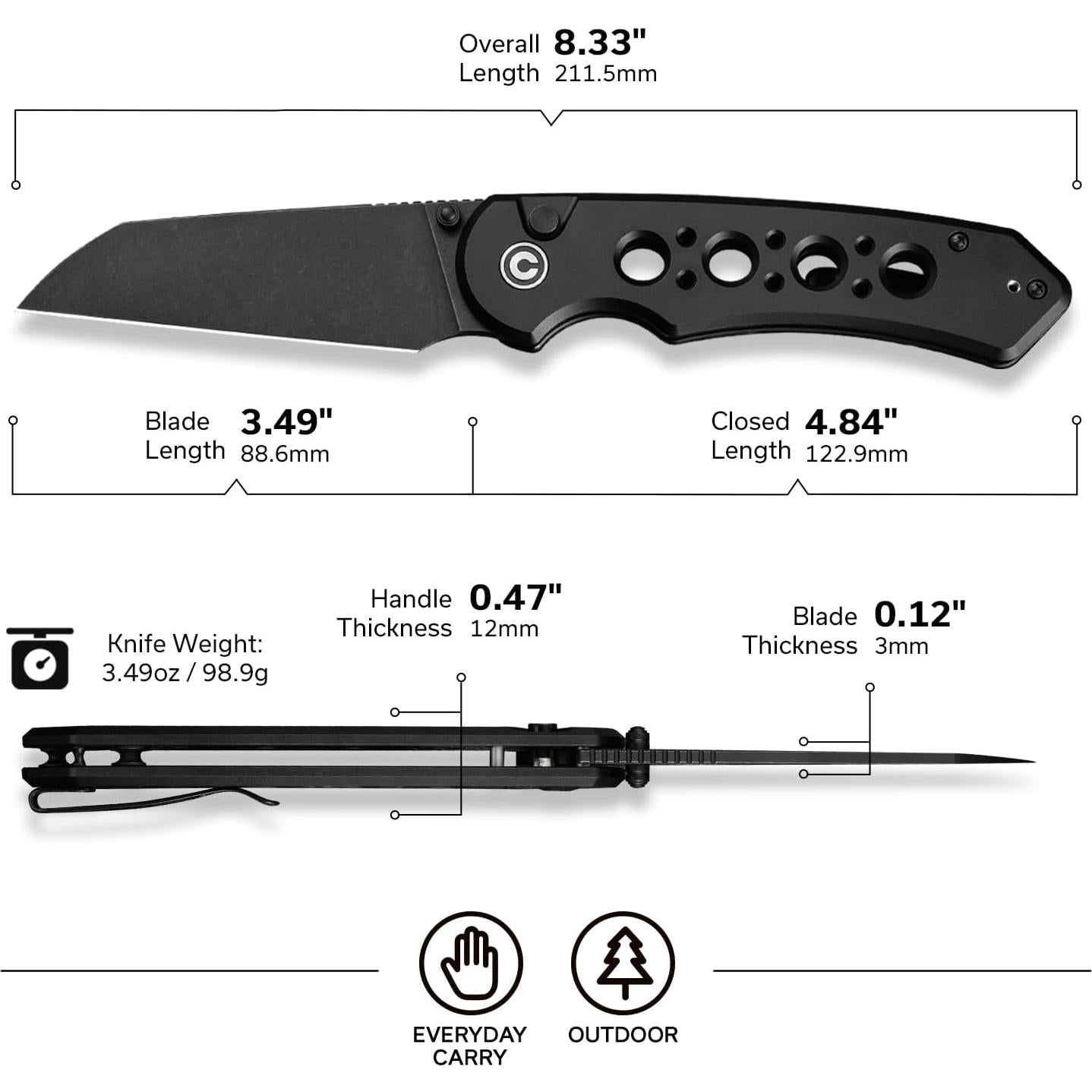 Cuchillo de Bolsillo CIVIVI Pragma Prime 8.86 cm Plegable Negro