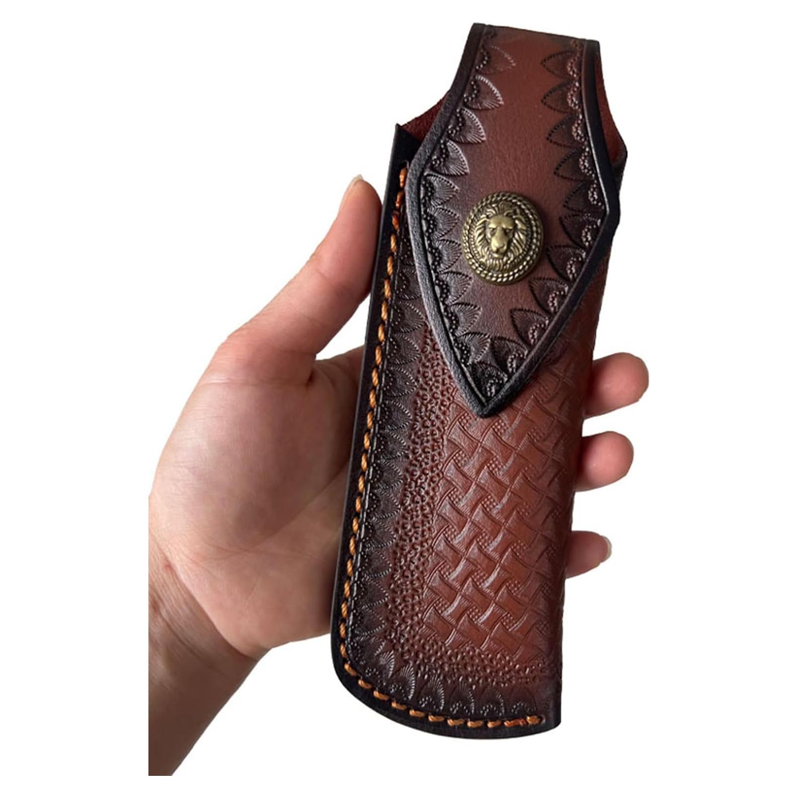 Funda de Cuchillo Plegable Yzikema YH37 de Cuero Marrón