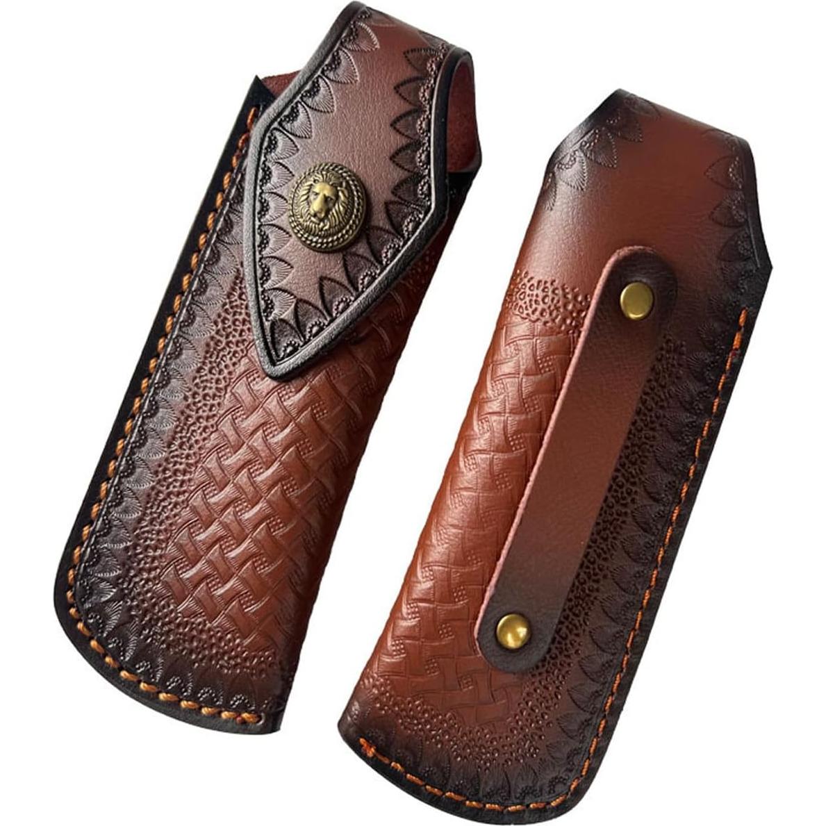 Funda de Cuchillo Plegable Yzikema YH37 de Cuero Marrón