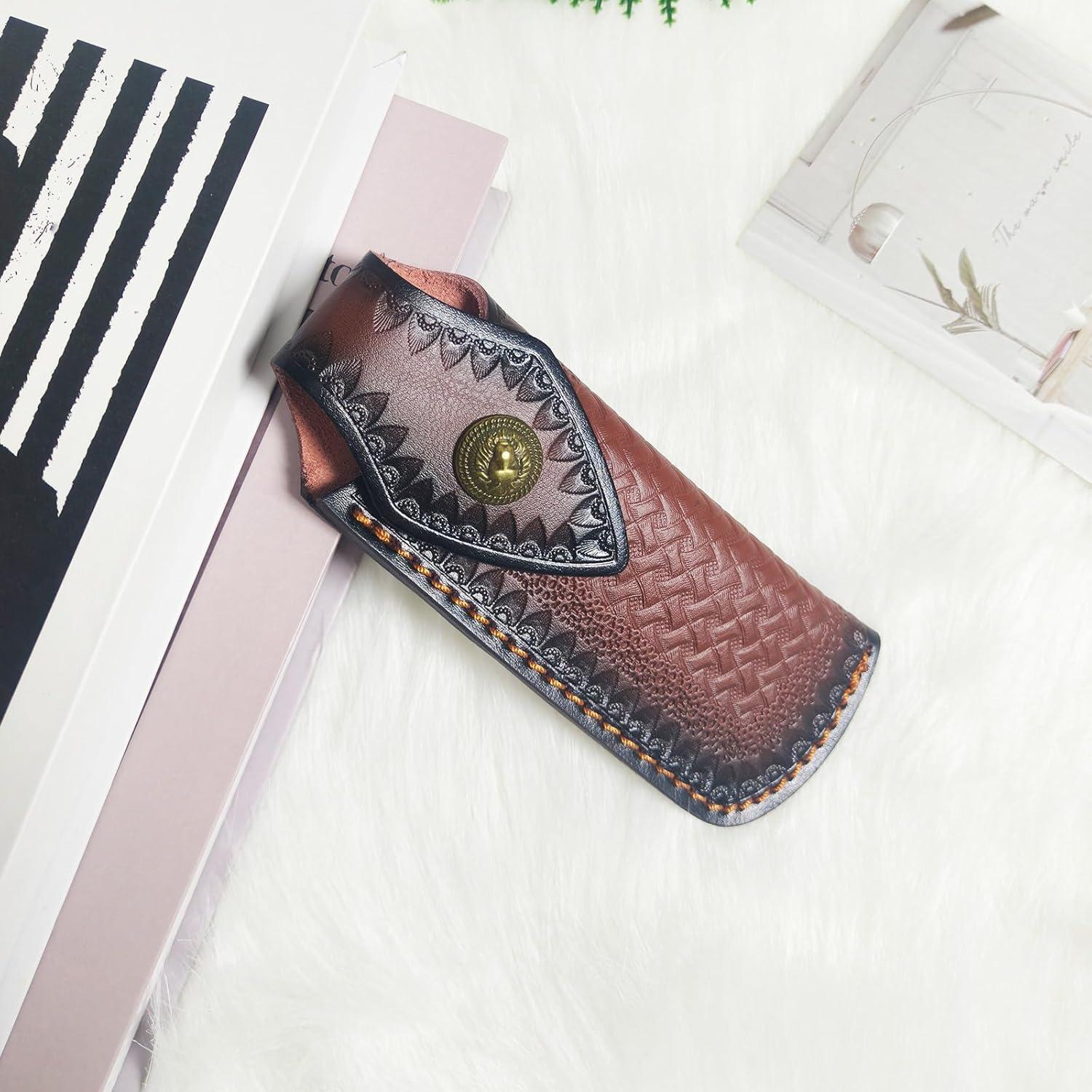 Funda de Cuchillo Plegable Yzikema YH37 de Cuero Marrón