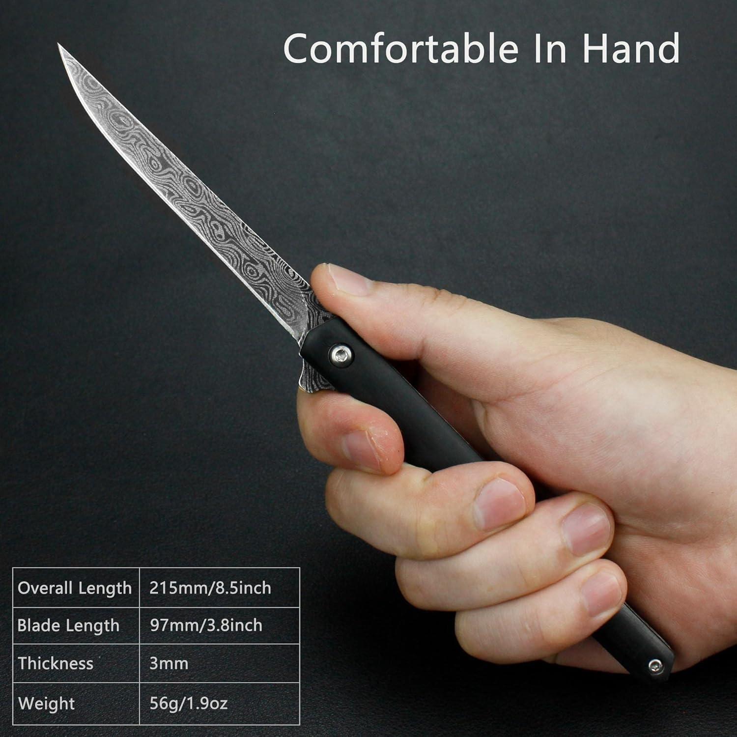 Cuchillo de bolsillo Carimee Damasco 4" acero D2 plegable