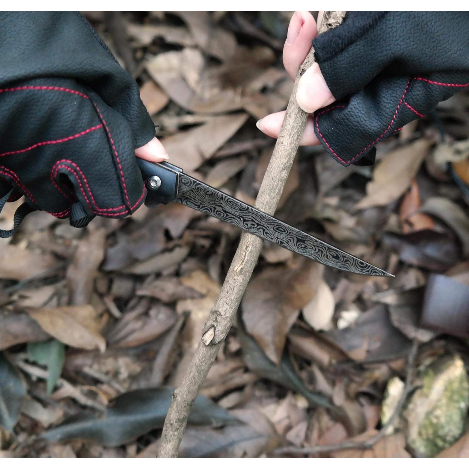 Cuchillo de bolsillo Carimee Damasco 4" acero D2 plegable