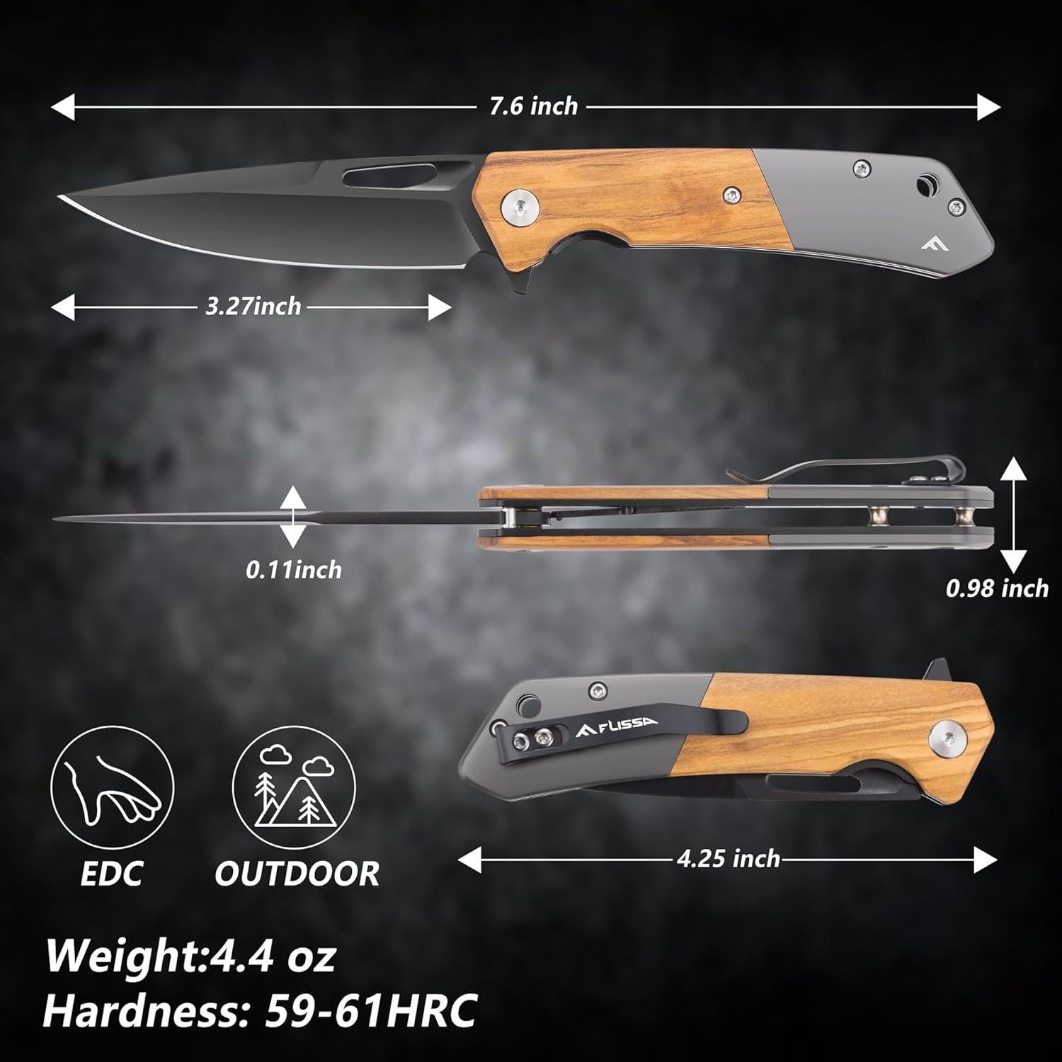 Cuchillo de bolsillo FLISSA plegable acero SANDVIK 14C28N 11.43 cm