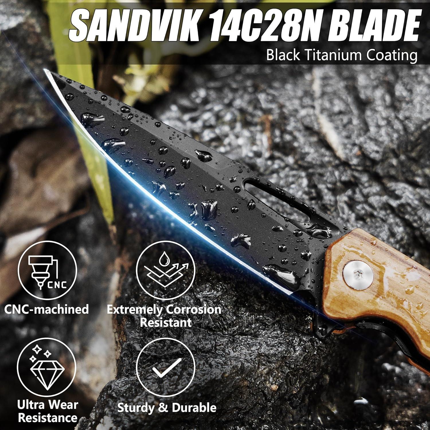 Cuchillo de bolsillo FLISSA plegable acero SANDVIK 14C28N 11.43 cm