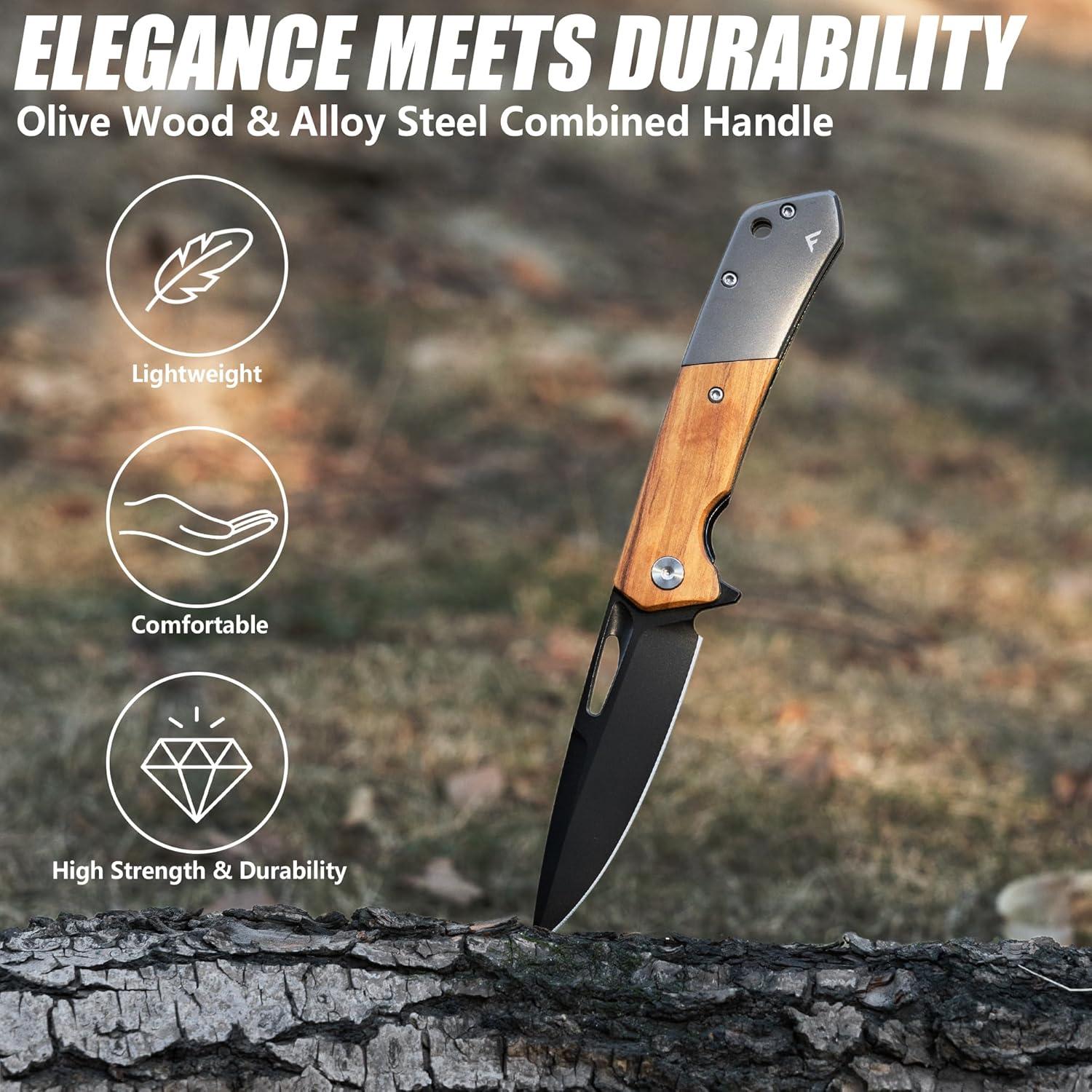 Cuchillo de bolsillo FLISSA plegable acero SANDVIK 14C28N 11.43 cm