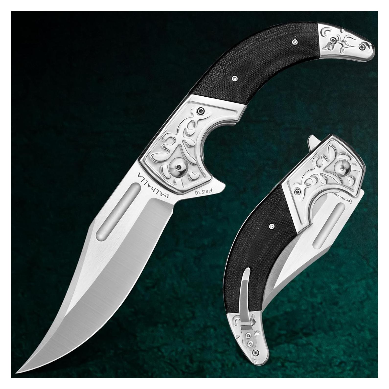 Pocket Knife, 3.7'' D2 Steel Folding Knife, Pocket Knife for Men with G10 Handle, Gifts for Men (TYRANNOSAURUS REX)