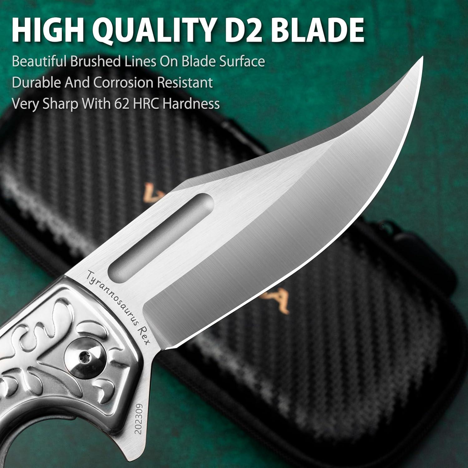 Pocket Knife, 3.7'' D2 Steel Folding Knife, Pocket Knife for Men with G10 Handle, Gifts for Men (TYRANNOSAURUS REX)