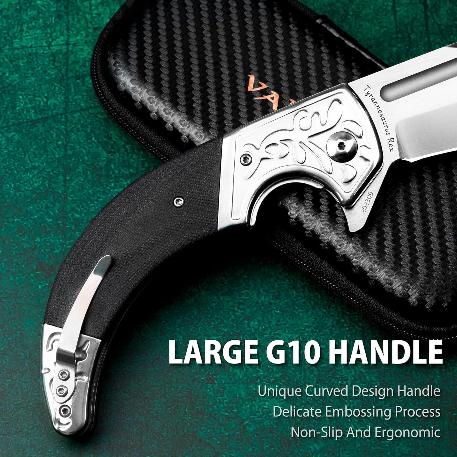 Pocket Knife, 3.7'' D2 Steel Folding Knife, Pocket Knife for Men with G10 Handle, Gifts for Men (TYRANNOSAURUS REX)