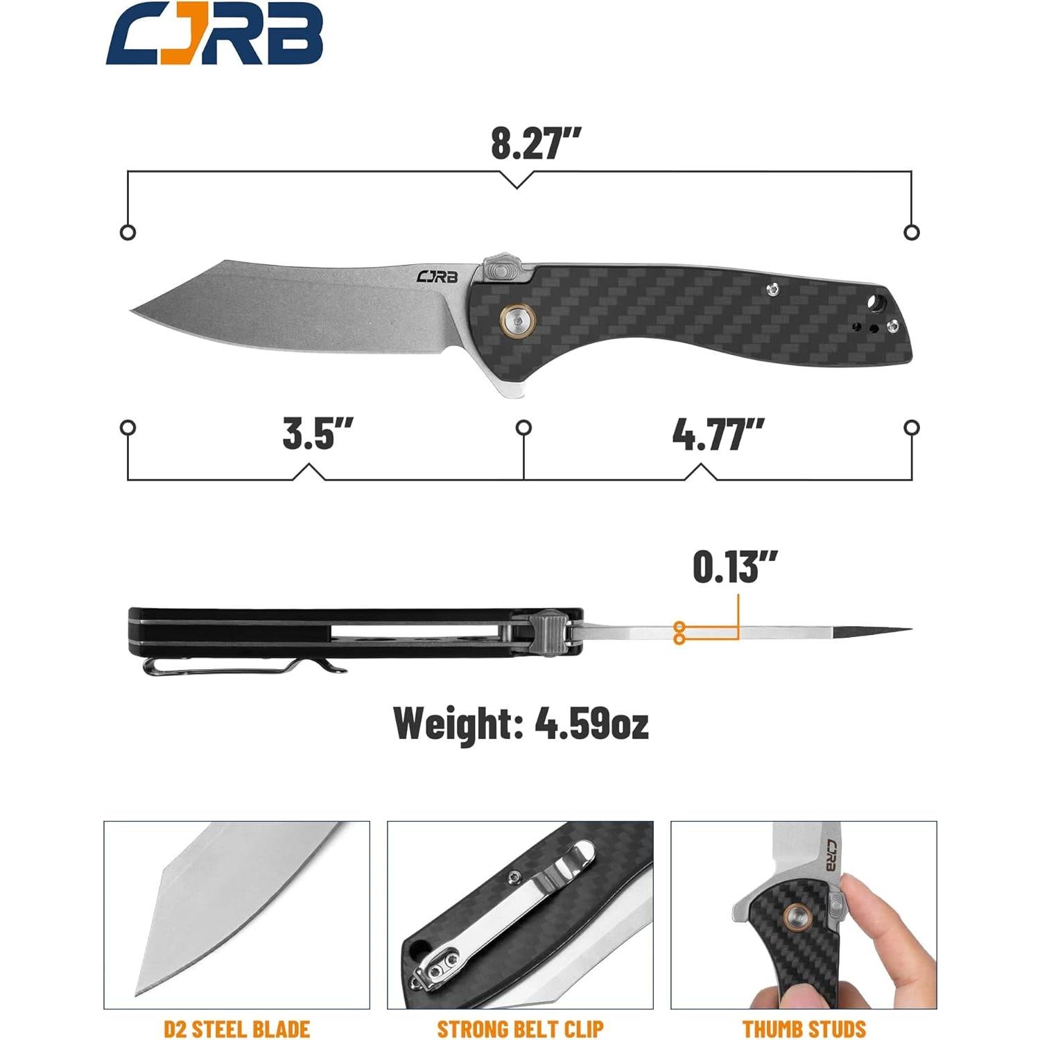 Cuchillo Plegable CJRB Kicker D2 21cm Mango Fibra Carbono