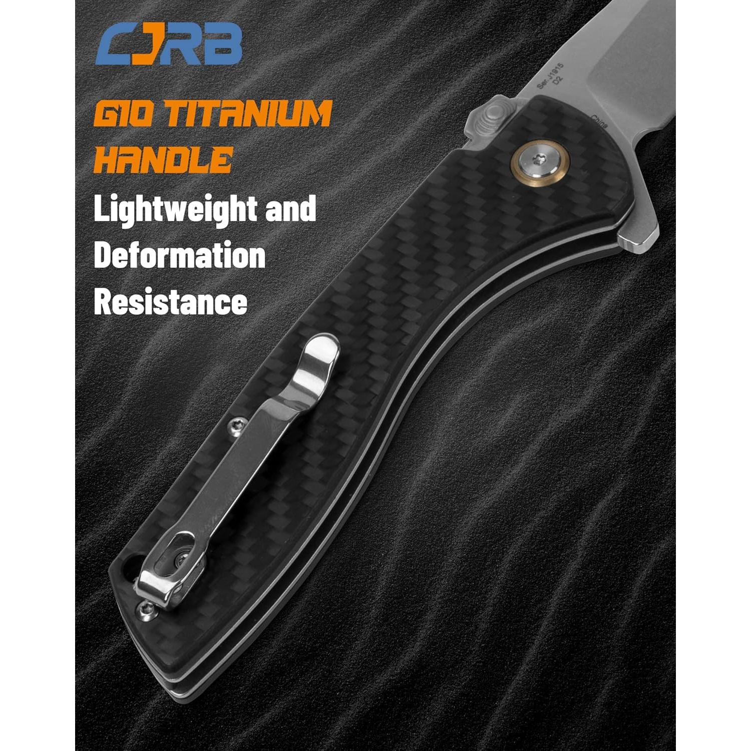 Cuchillo Plegable CJRB Kicker D2 21cm Mango Fibra Carbono