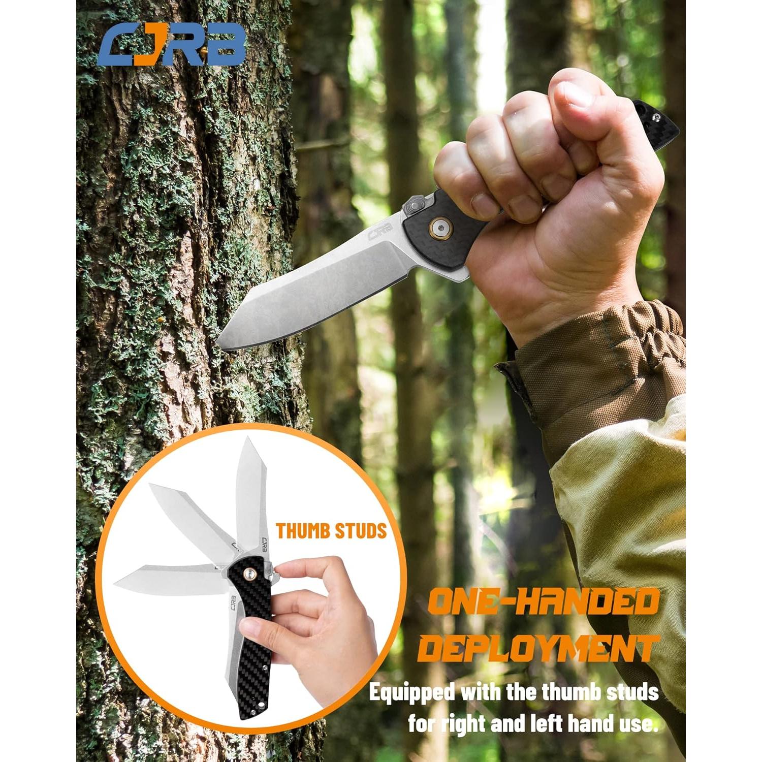 Cuchillo Plegable CJRB Kicker D2 21cm Mango Fibra Carbono