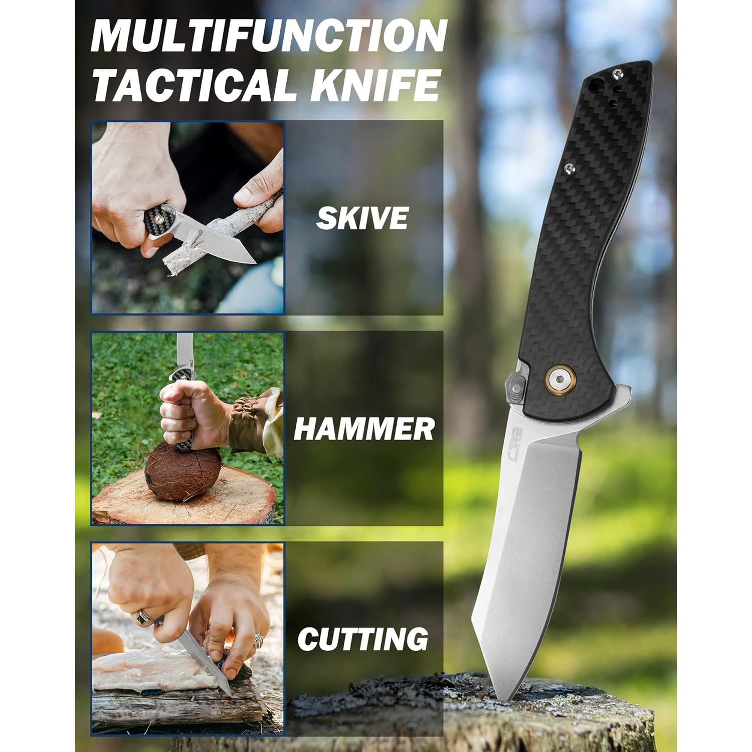 Cuchillo Plegable CJRB Kicker D2 21cm Mango Fibra Carbono