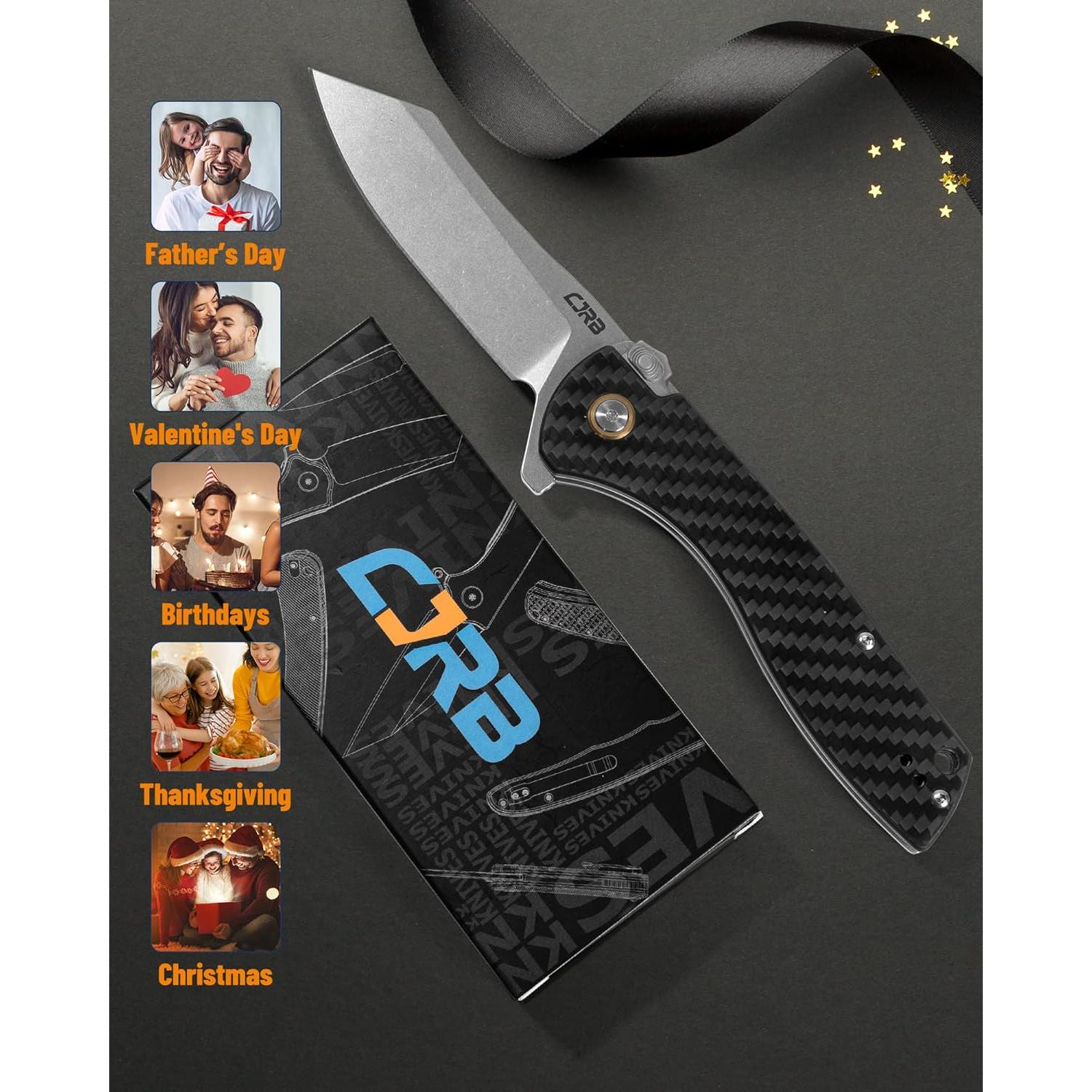 Cuchillo Plegable CJRB Kicker D2 21cm Mango Fibra Carbono