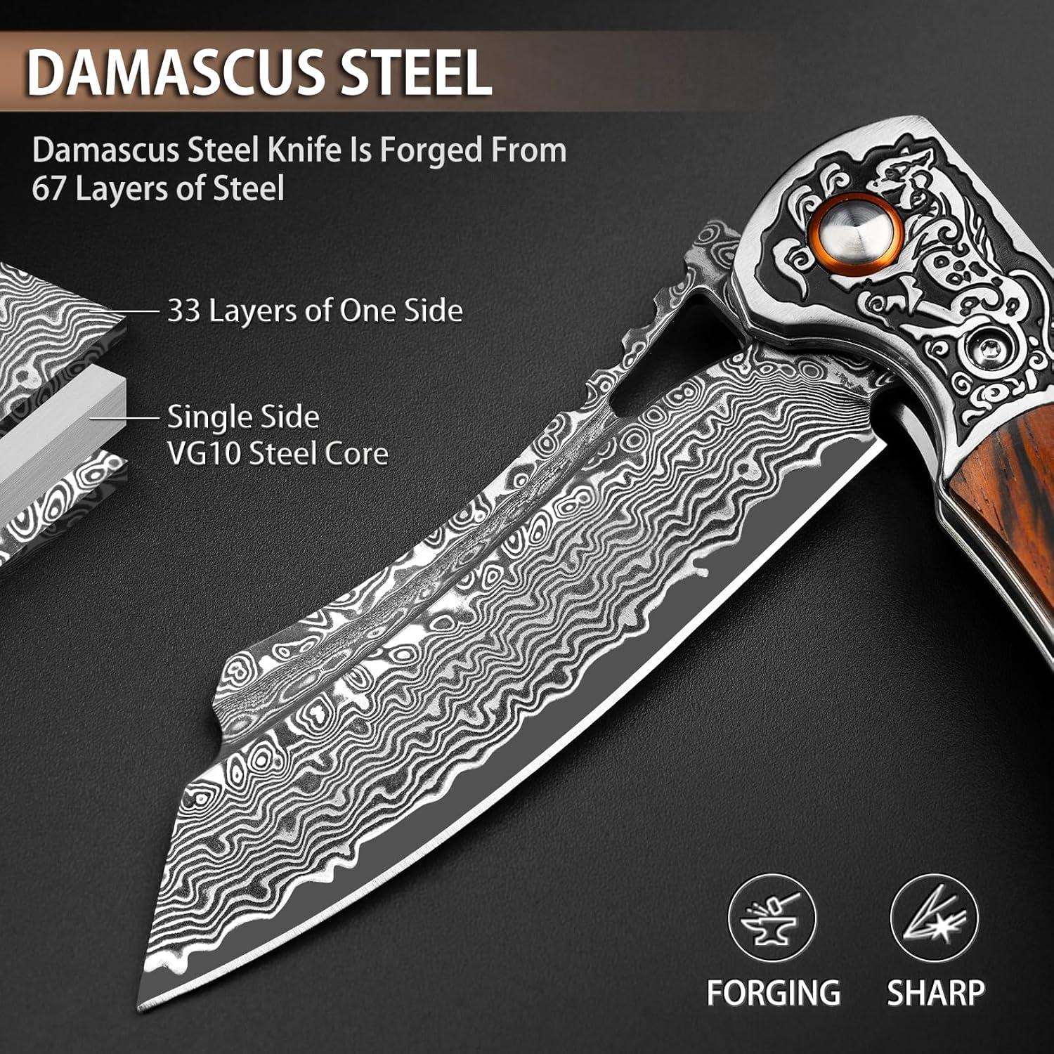 Cuchillo de Bolsillo Damasco NedFoss UNICORN 9cm Mango Madera