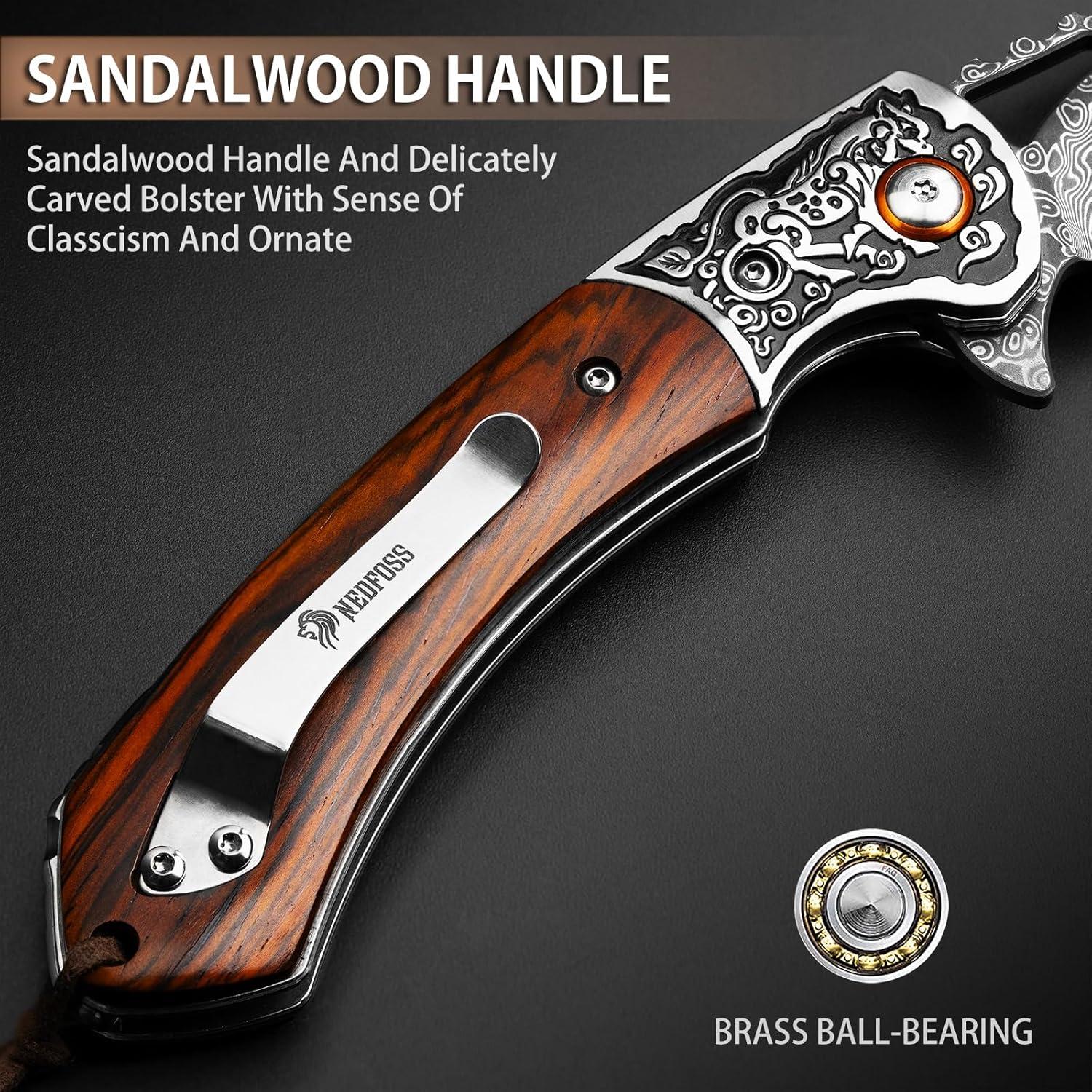 Cuchillo de Bolsillo Damasco NedFoss UNICORN 9cm Mango Madera