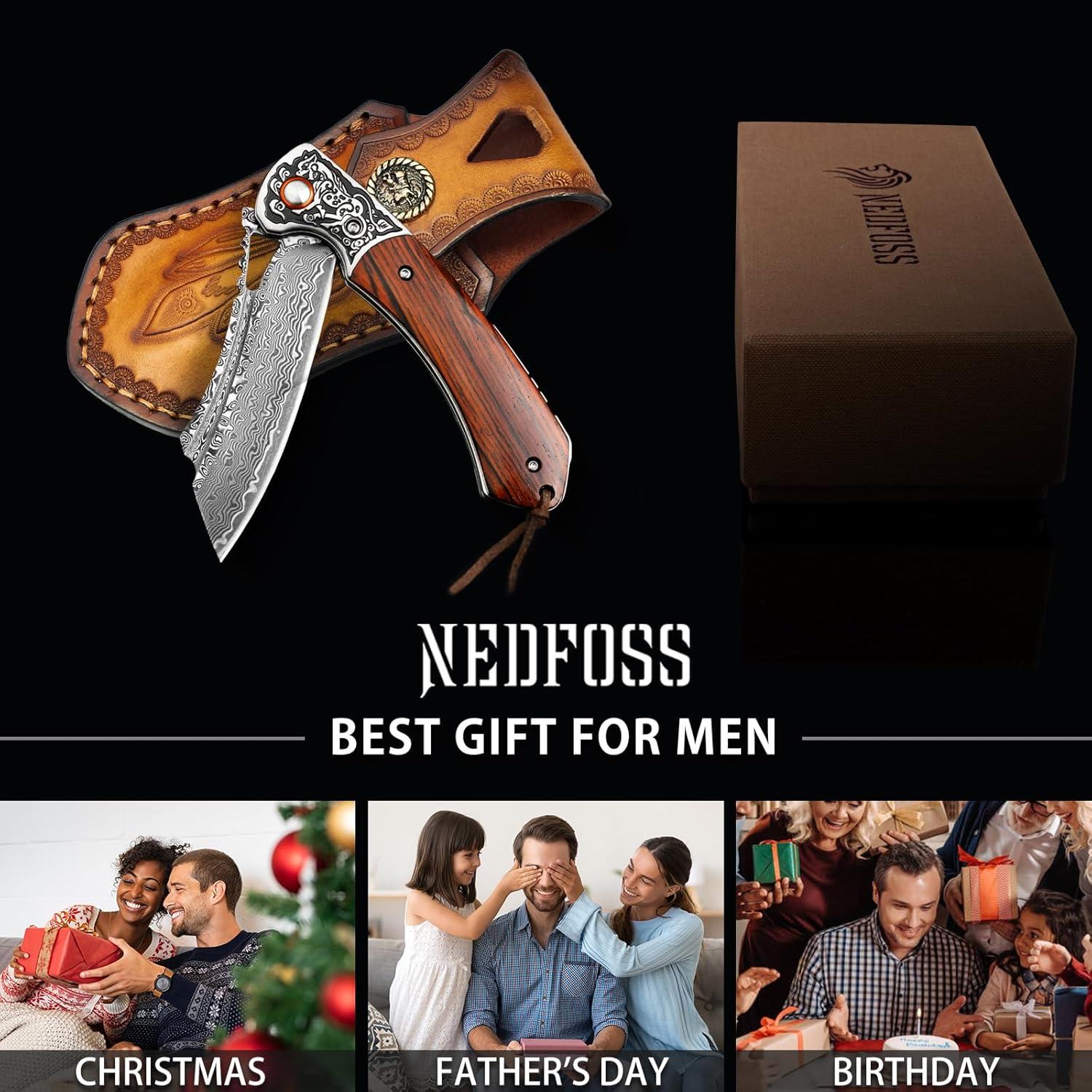 Cuchillo de Bolsillo Damasco NedFoss UNICORN 9cm Mango Madera