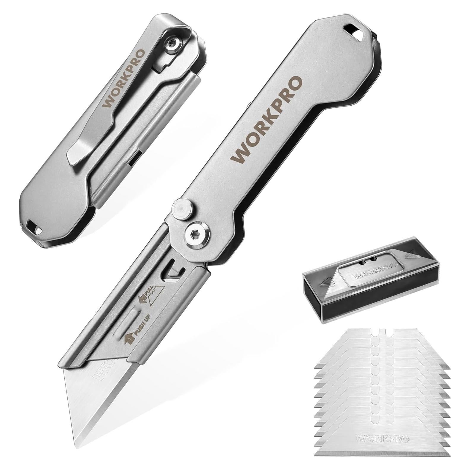 Cuchillo Utilitario Plegable WORKPRO 2PCS con 10 Cuchillas Extra