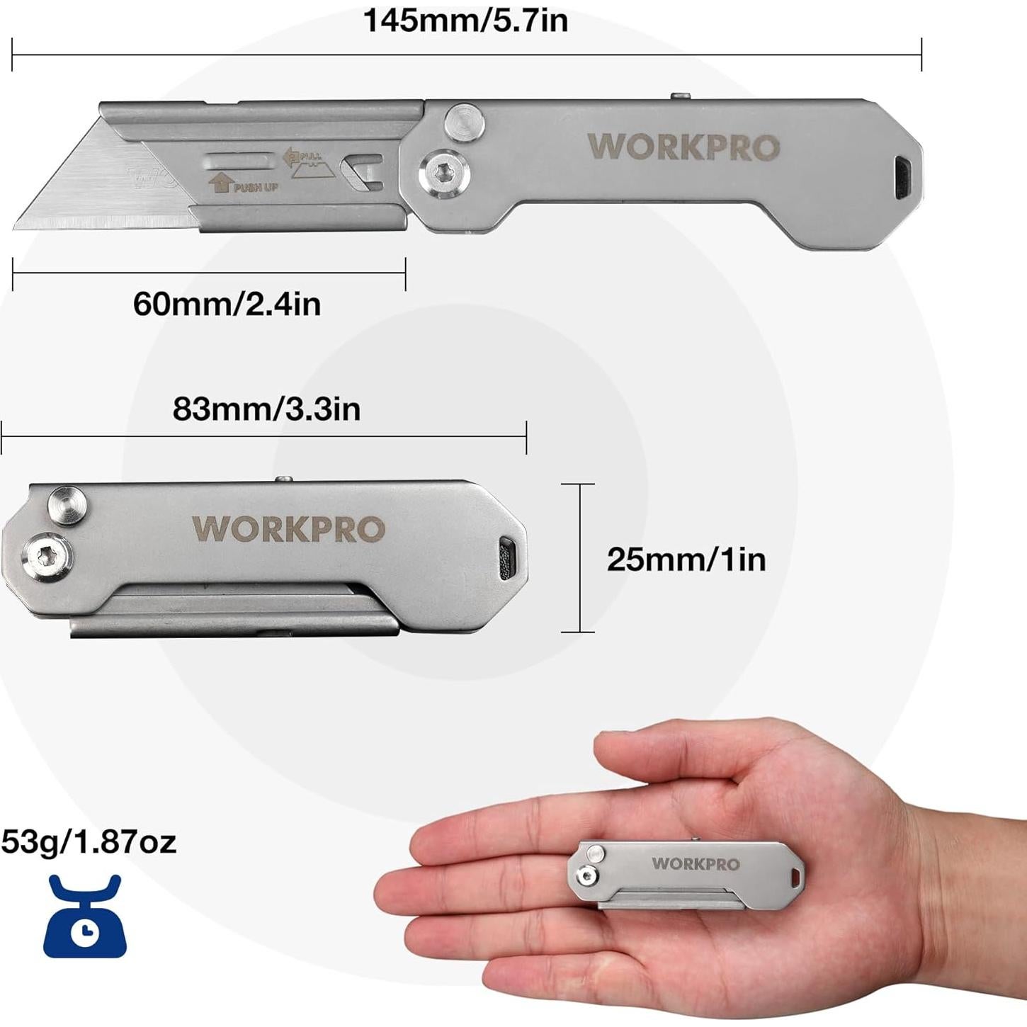 Cuchillo Utilitario Plegable WORKPRO 2PCS con 10 Cuchillas Extra