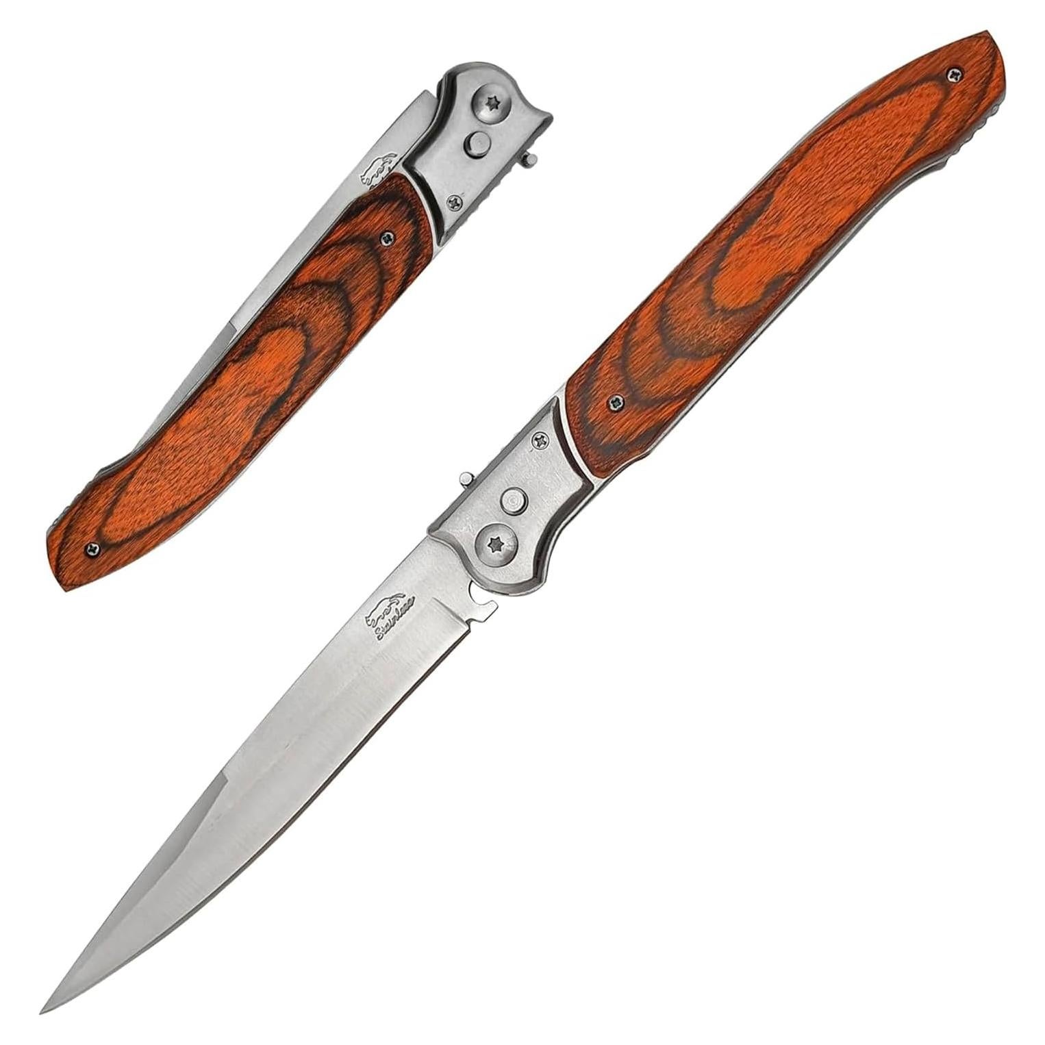 Cuchillo Plegable Grande Geegift 30.48 cm Acero Inoxidable Madera