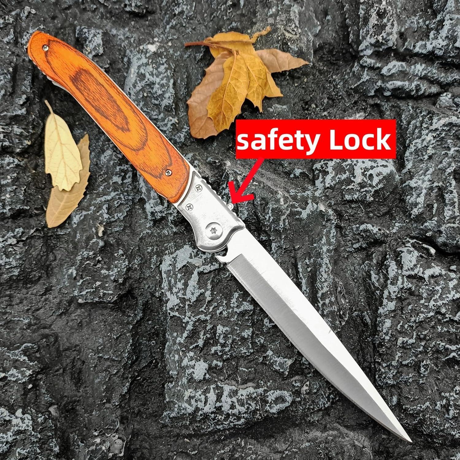 Cuchillo Plegable Grande Geegift 30.48 cm Acero Inoxidable Madera