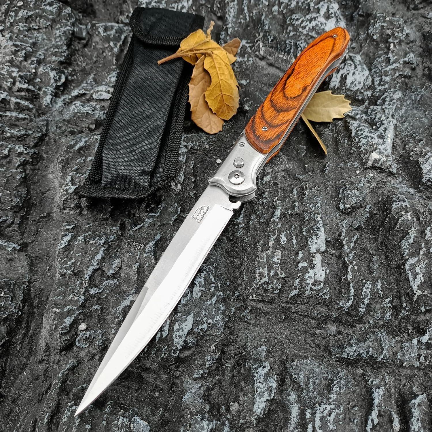 Cuchillo Plegable Grande Geegift 30.48 cm Acero Inoxidable Madera