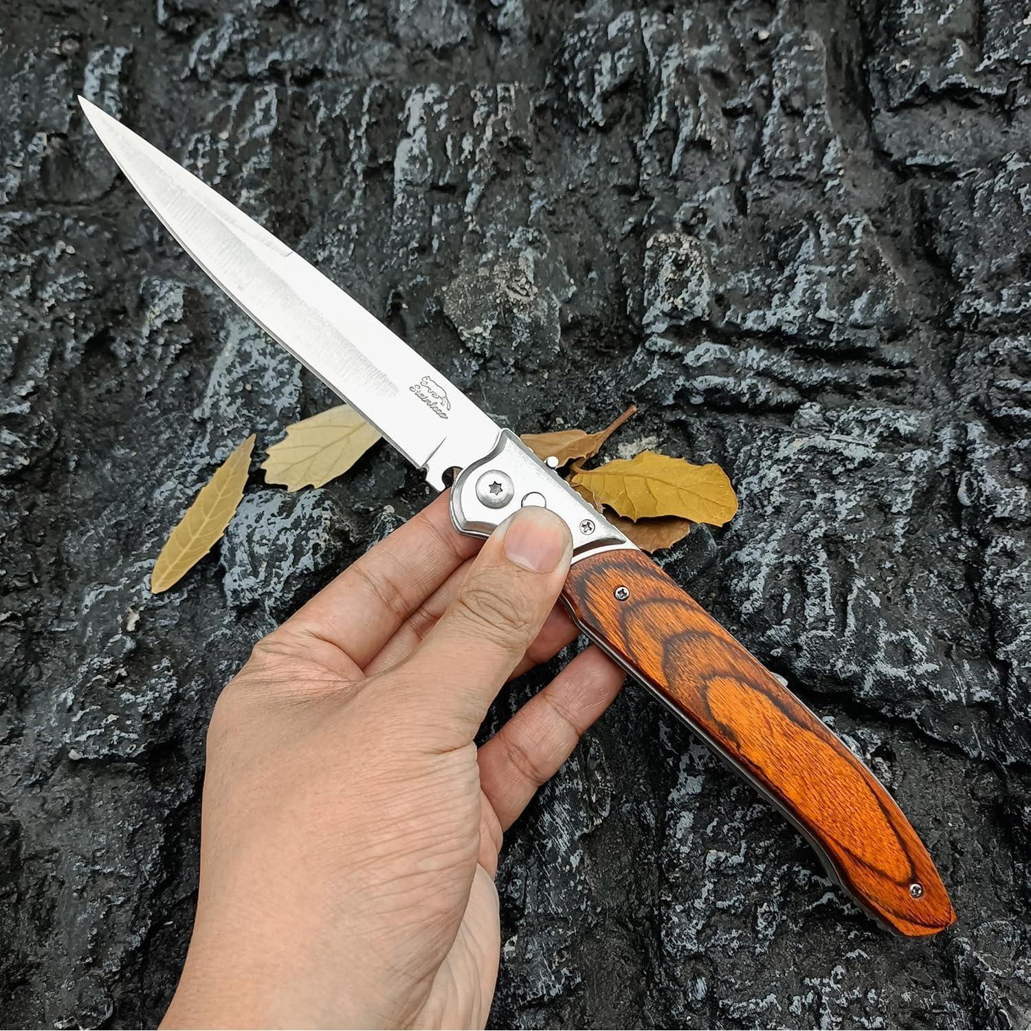 Cuchillo Plegable Grande Geegift 30.48 cm Acero Inoxidable Madera