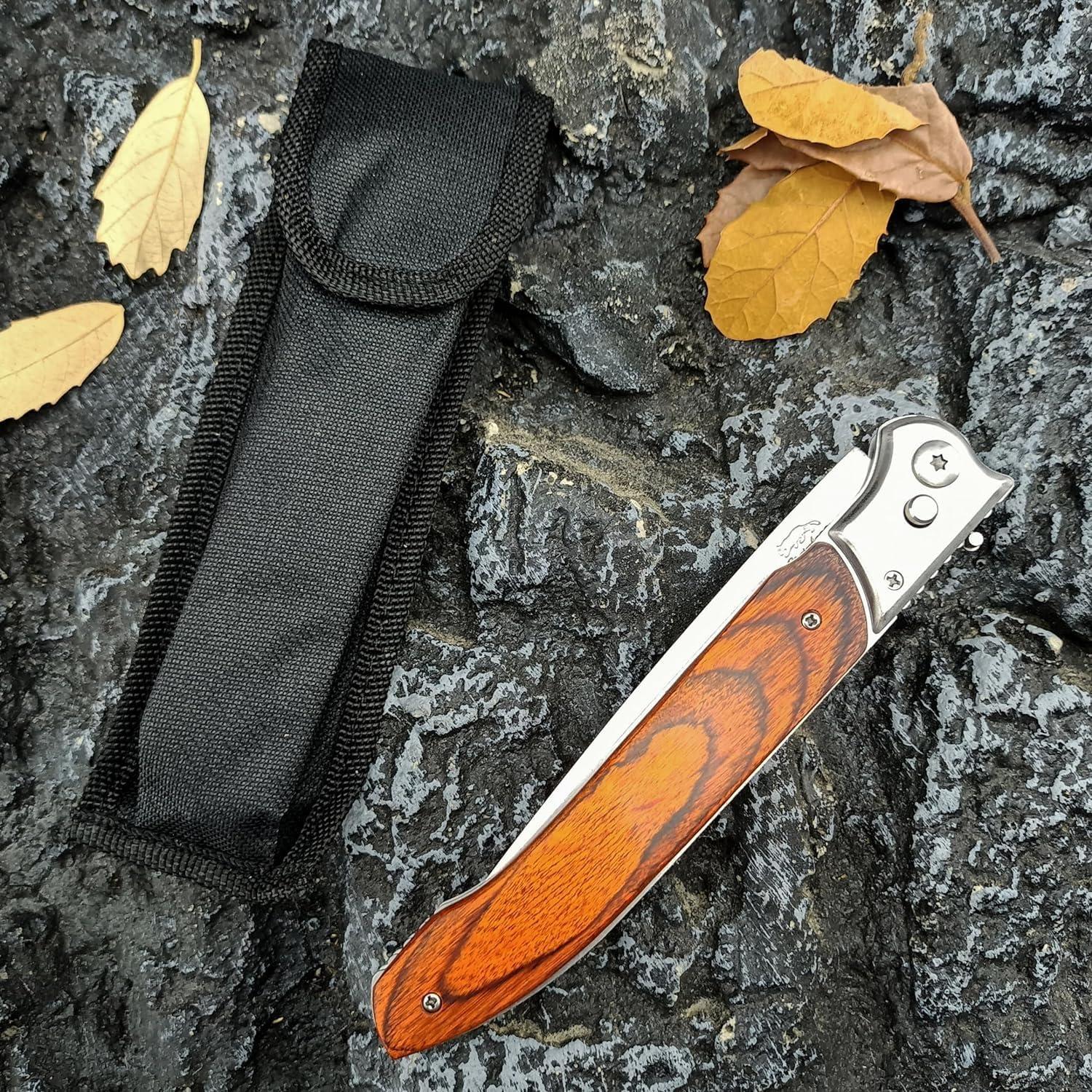 Cuchillo Plegable Grande Geegift 30.48 cm Acero Inoxidable Madera