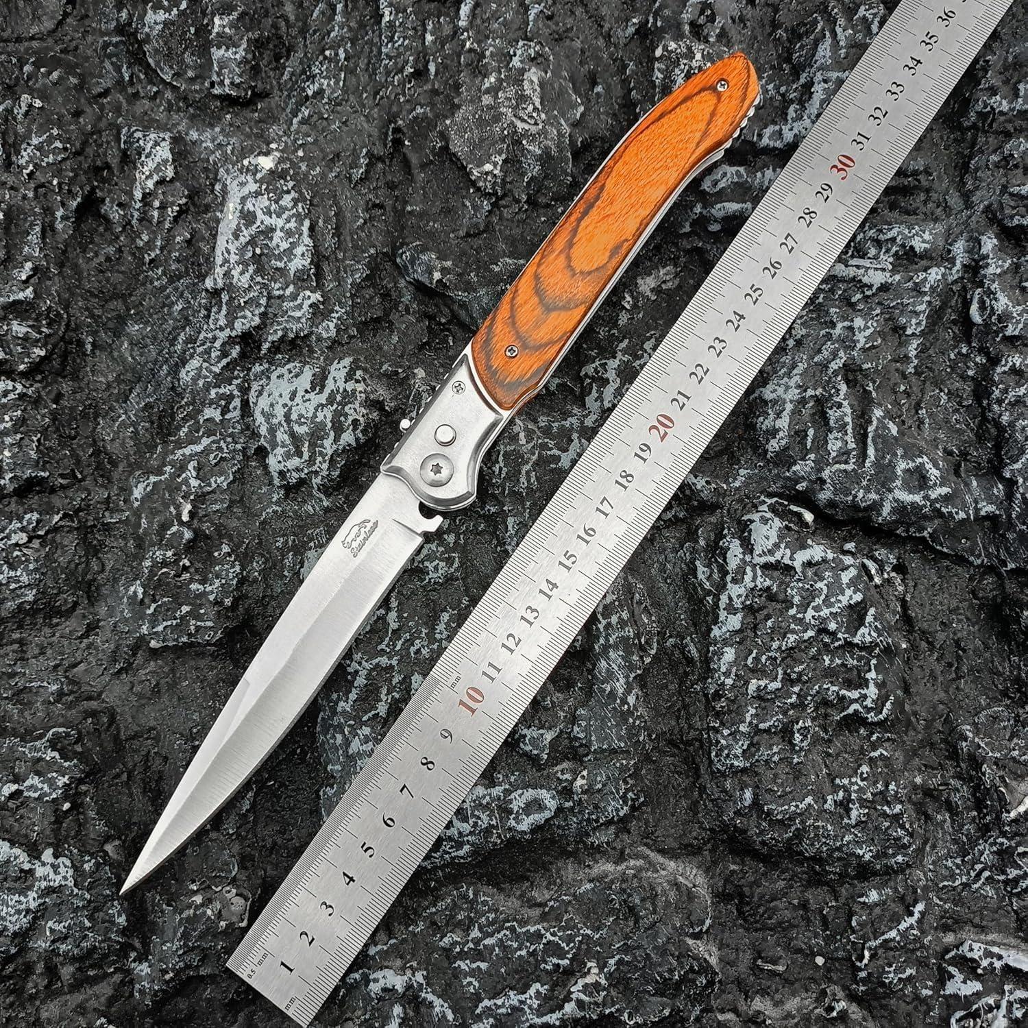 Cuchillo Plegable Grande Geegift 30.48 cm Acero Inoxidable Madera