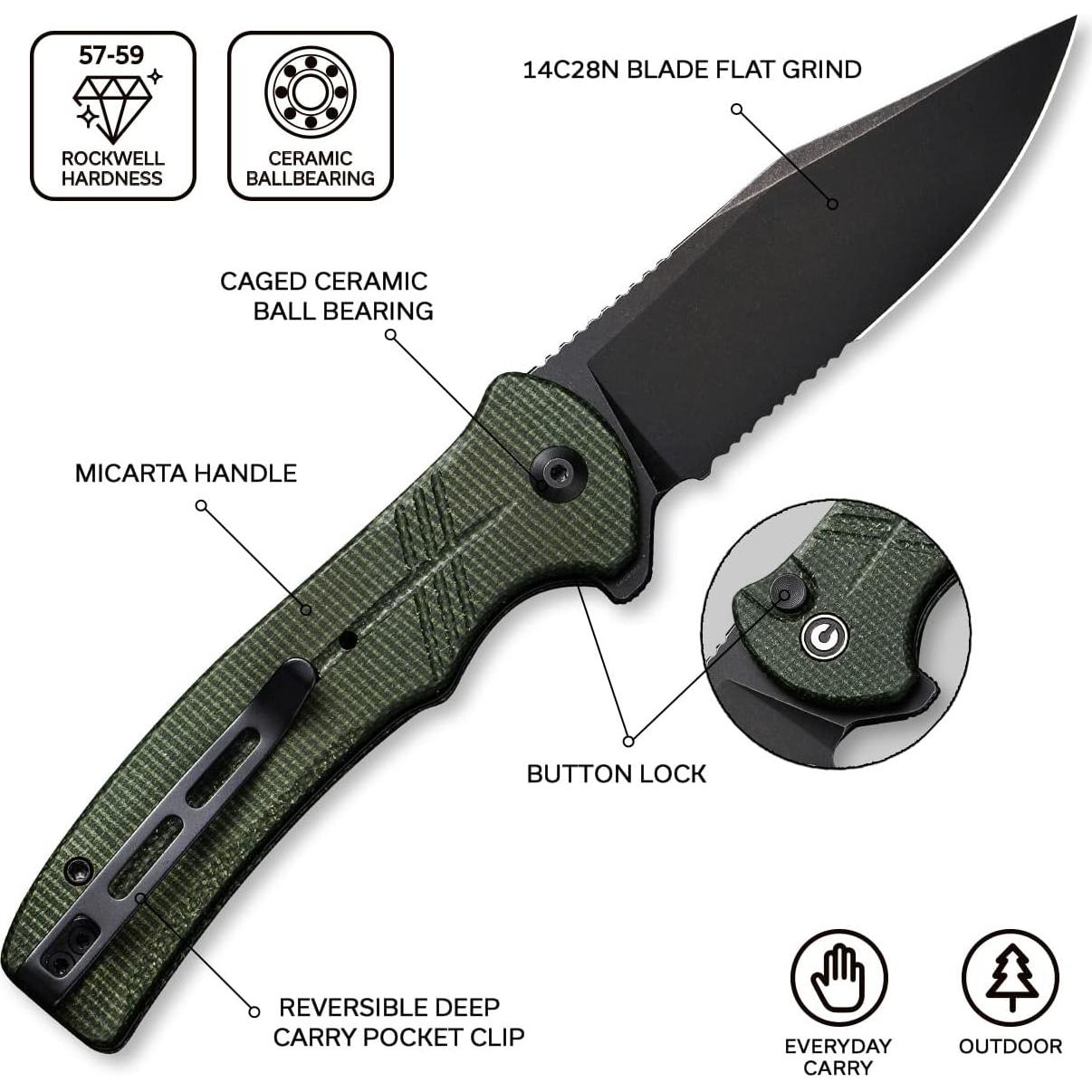Cuchillo Plegable CIVIVI C20038E-4 Verde 8.89 cm Serrado