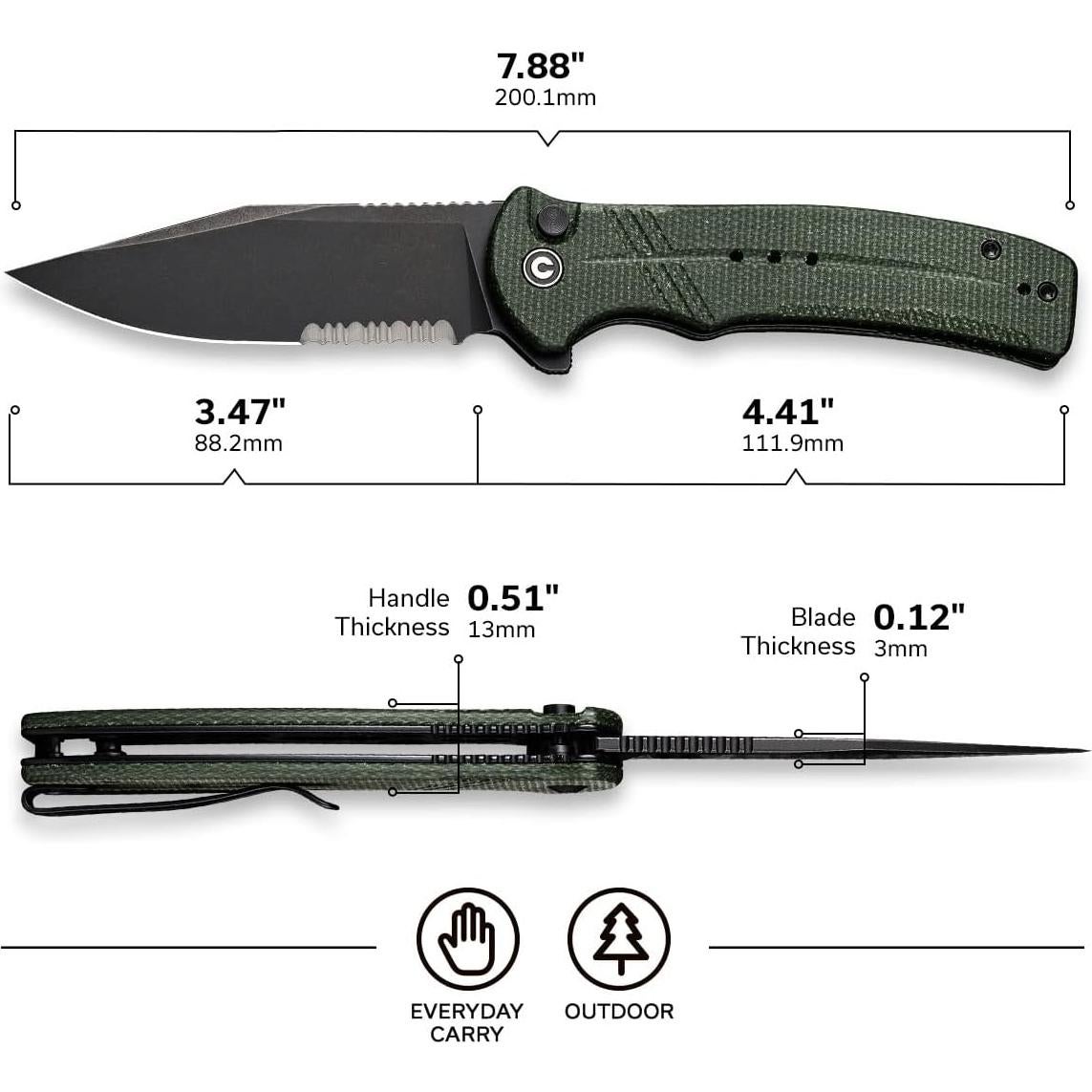Cuchillo Plegable CIVIVI C20038E-4 Verde 8.89 cm Serrado