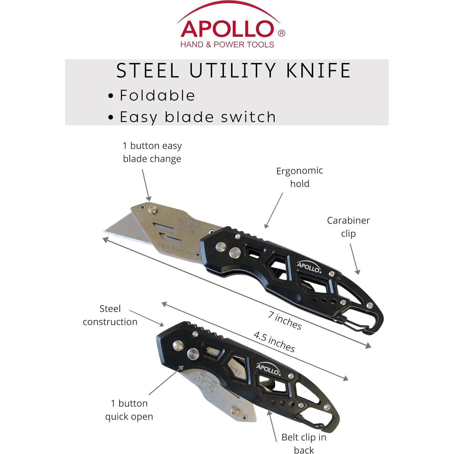 Cuchillo Utilitario Plegable Apollo Tools DT5017 - Negro
