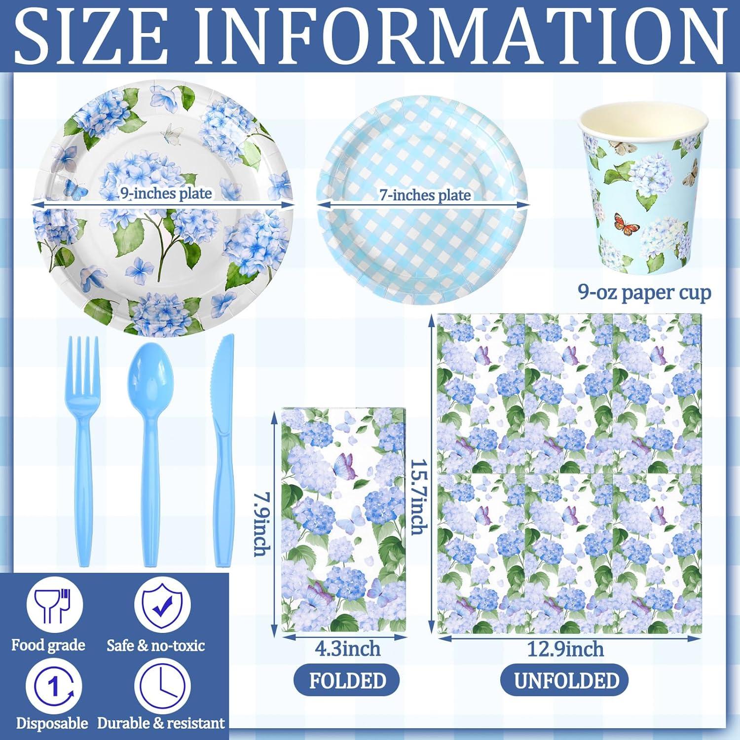 Juego de Platos y Servilletas de Papel Sinmoe 400 Pcs Hortensia
