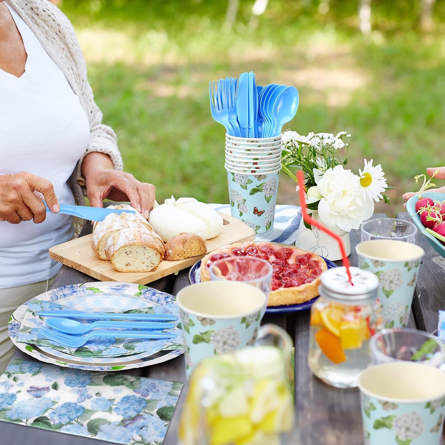 Juego de Platos y Servilletas de Papel Sinmoe 400 Pcs Hortensia