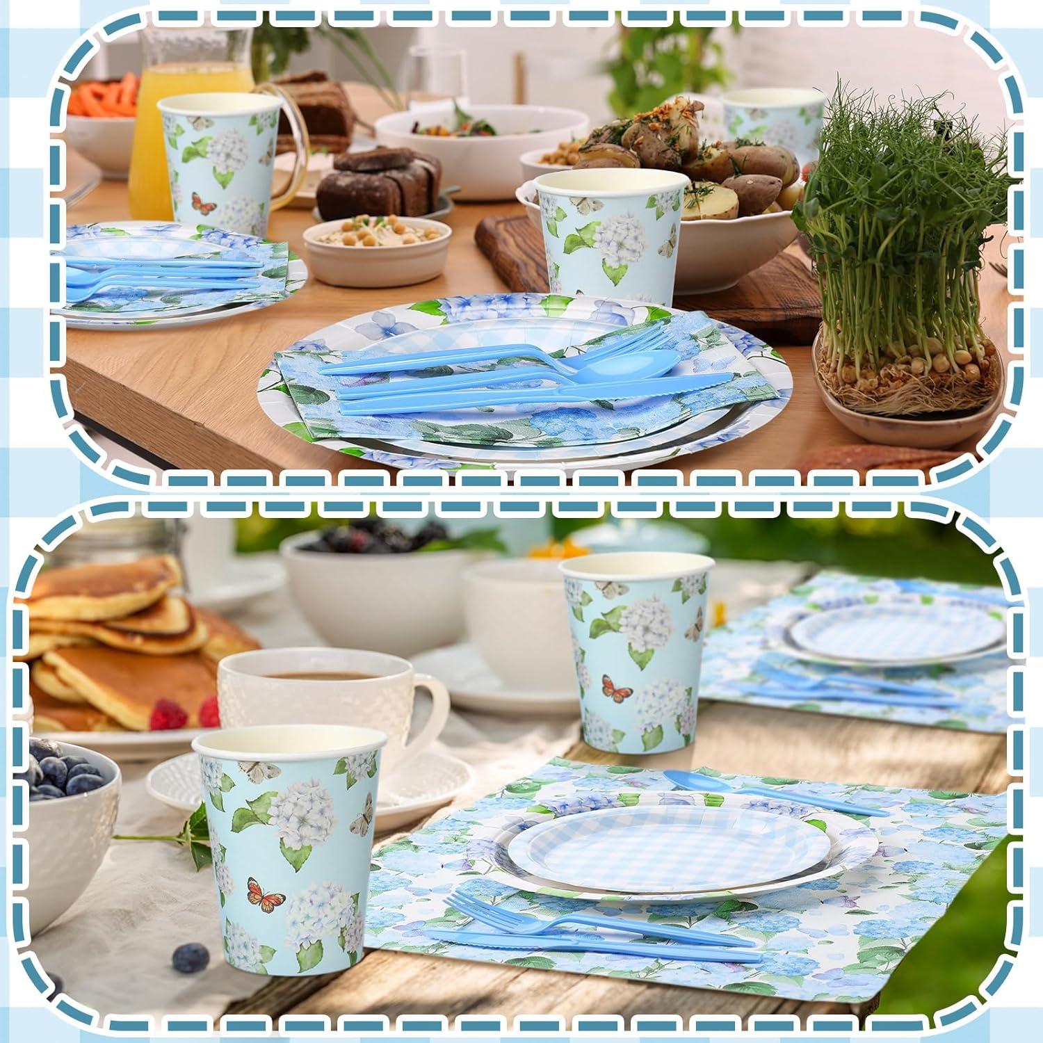 Juego de Platos y Servilletas de Papel Sinmoe 400 Pcs Hortensia