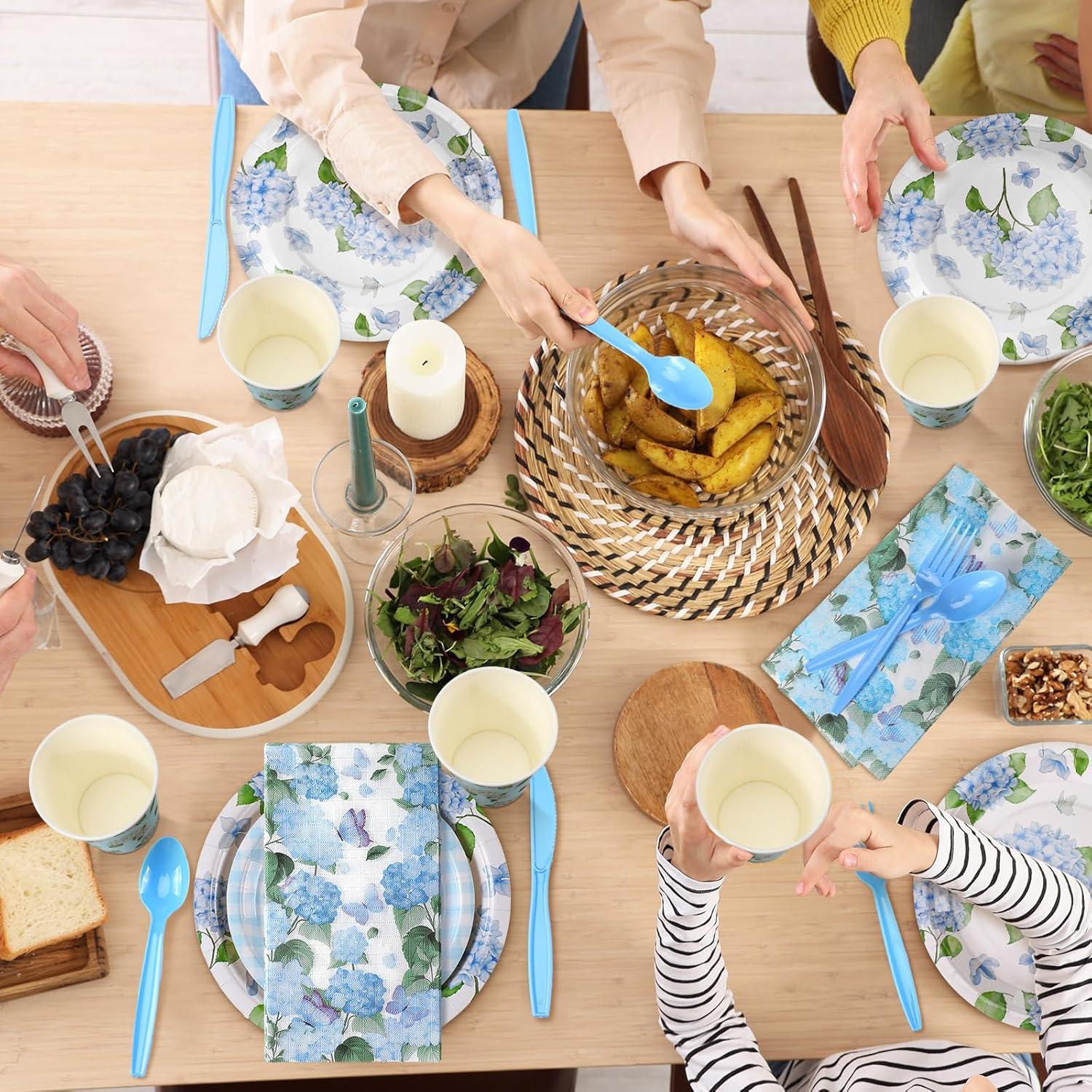 Juego de Platos y Servilletas de Papel Sinmoe 400 Pcs Hortensia