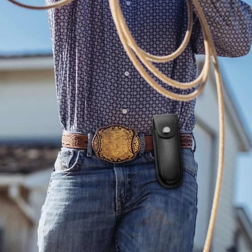 Funda de Cuchillo DONGKER de Cuero Plegable 13.2cm Negro