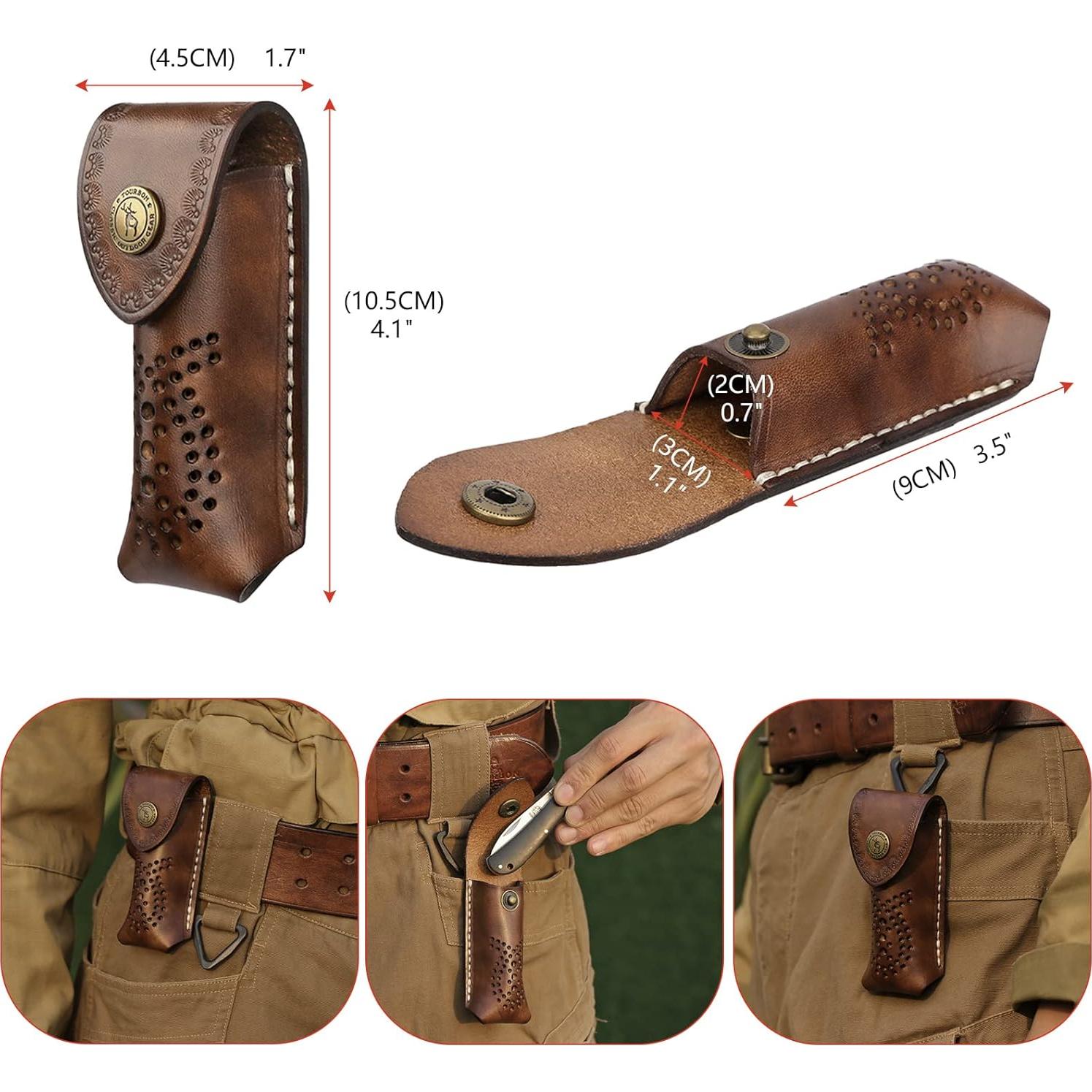 Funda de Cuchillo Plegable de Cuero TOURBON Lp00279 para Cinturón