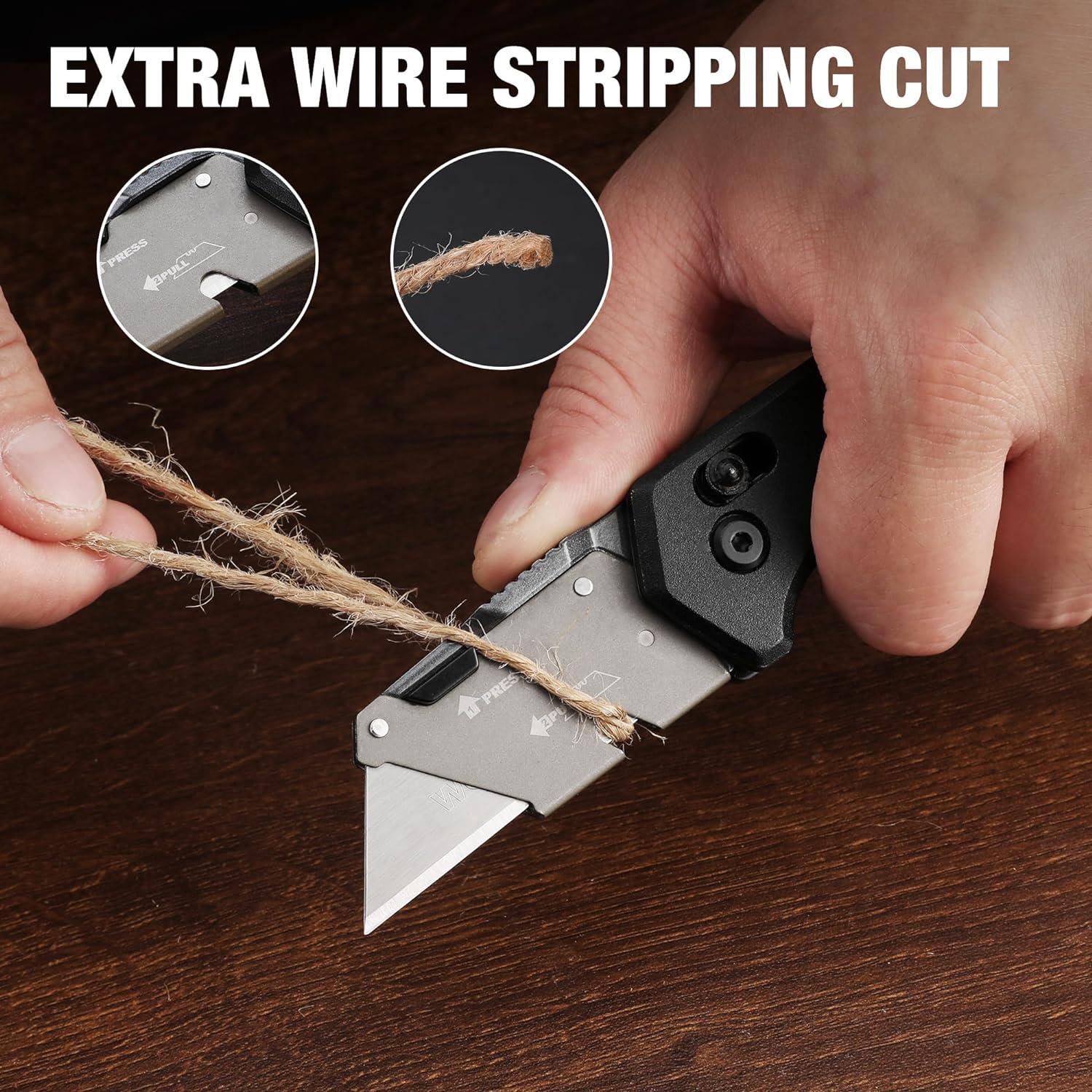 WORKPRO Folding Utility Knife, Razor Blade Knife with Axis Lock, Quick Change Box Cutter, EDC Wood Handle Foldable Pocket Cutter, Extra 10PC SK5 Blades Included