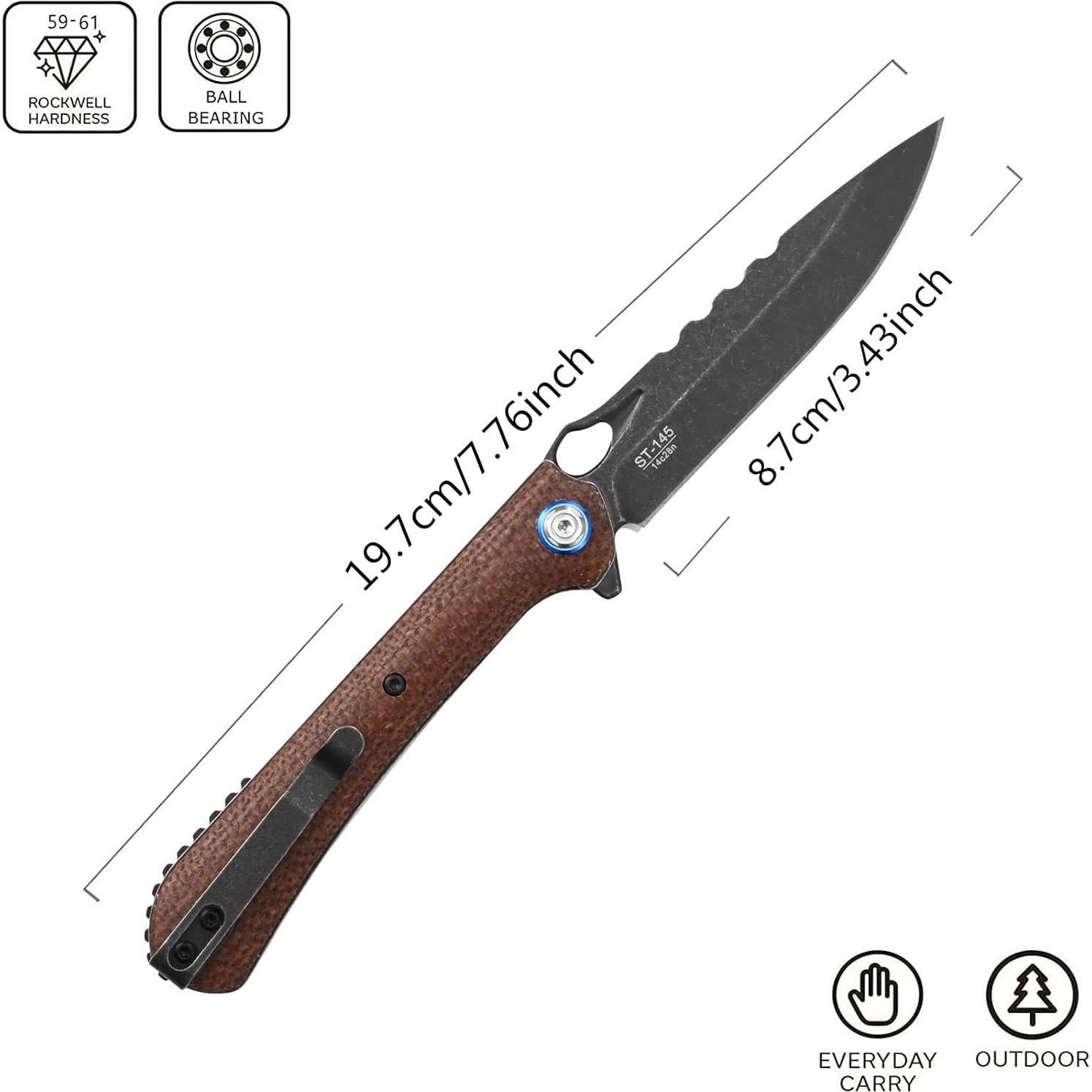 Cuchillo Plegable Sitivien ST145 Acero 14C28N Mango Micarta