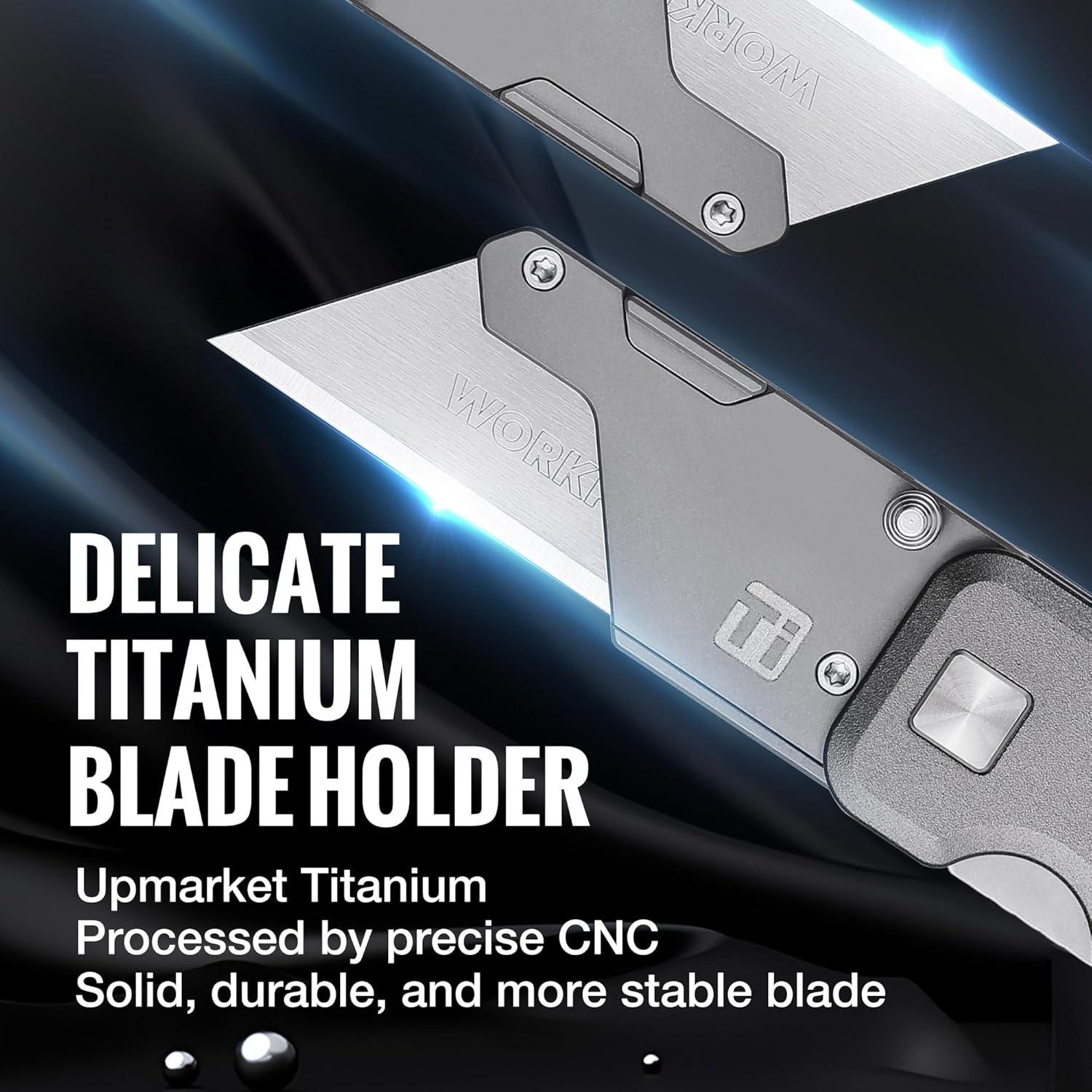 Cuchillo Utility WORKPRO de Titanio Plegable con 10 Cuchillas