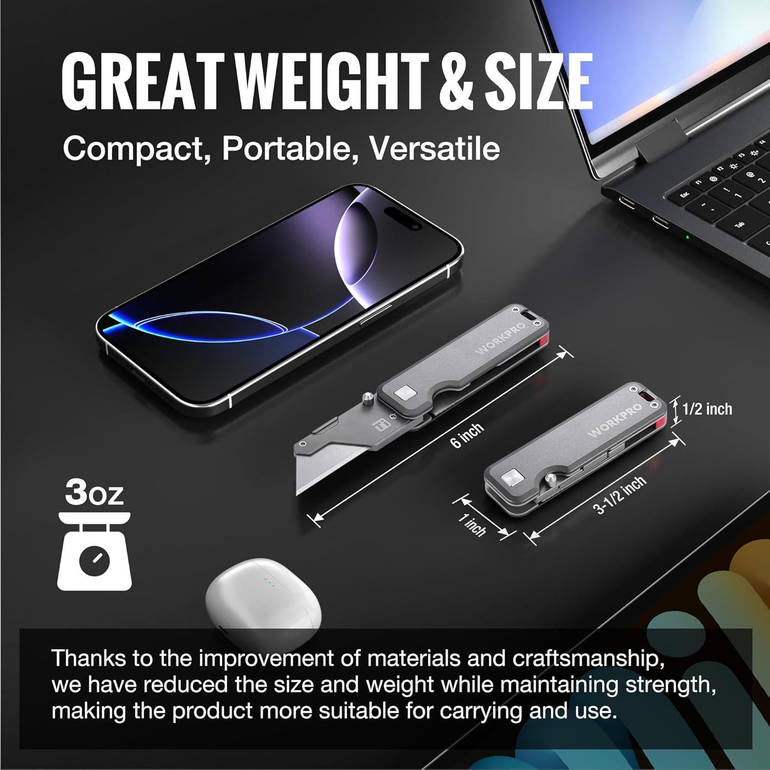 Cuchillo Utility WORKPRO de Titanio Plegable con 10 Cuchillas