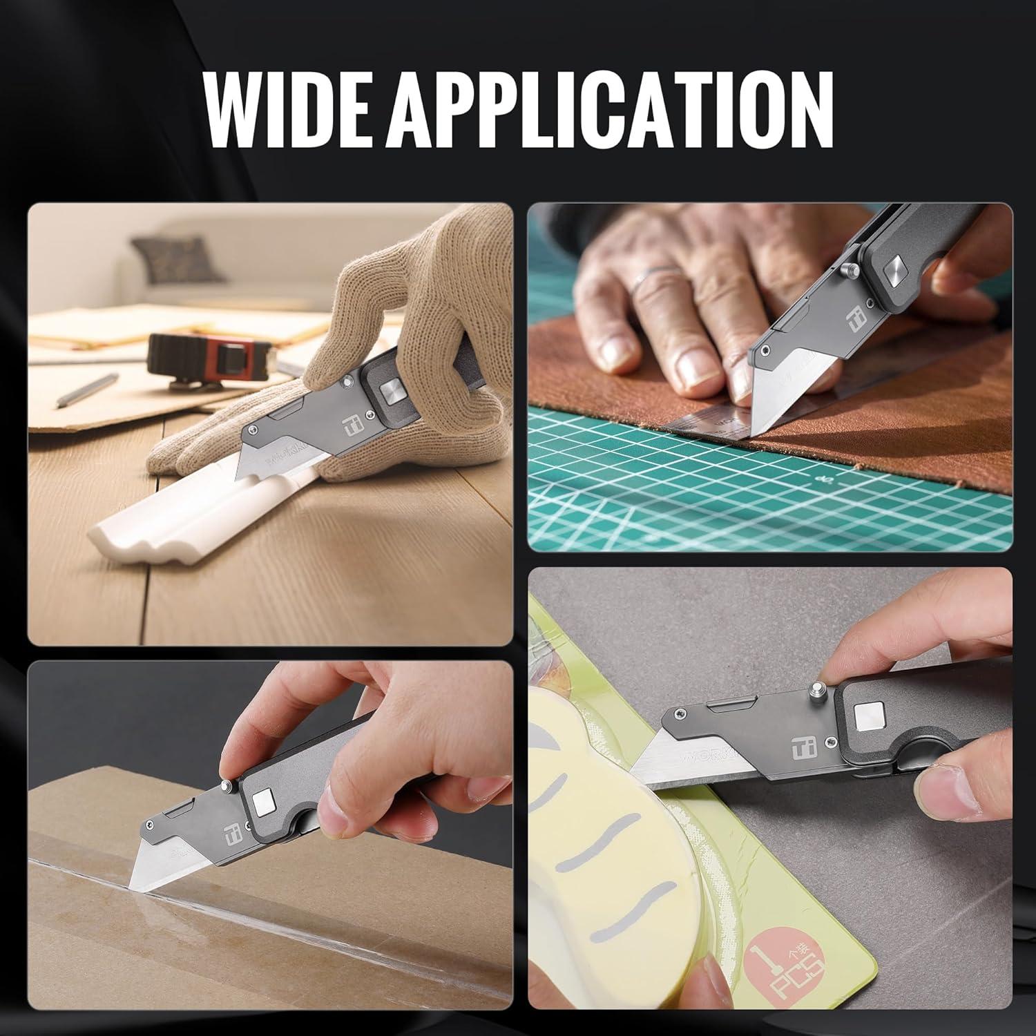 Cuchillo Utility WORKPRO de Titanio Plegable con 10 Cuchillas