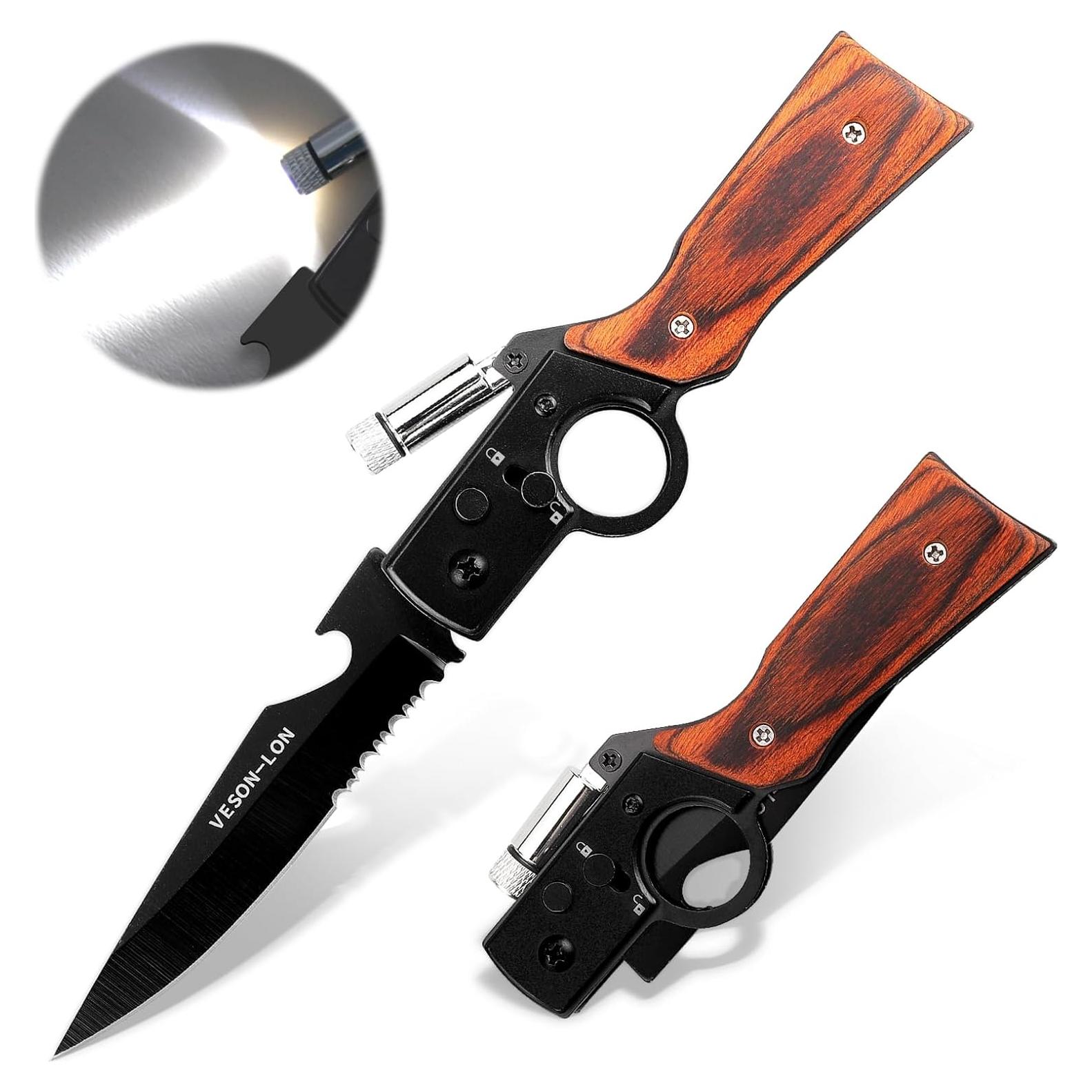 Cuchillo Plegable VESON-LON MK con Luz LED 9.4 cm Negro