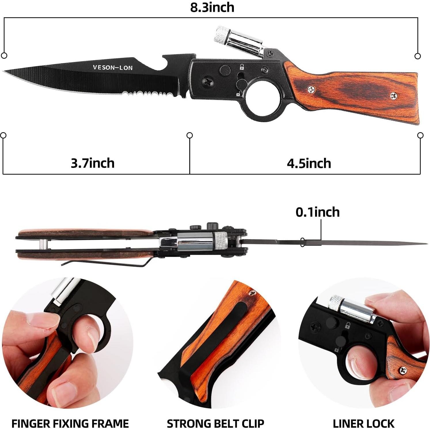 Cuchillo Plegable VESON-LON MK con Luz LED 9.4 cm Negro
