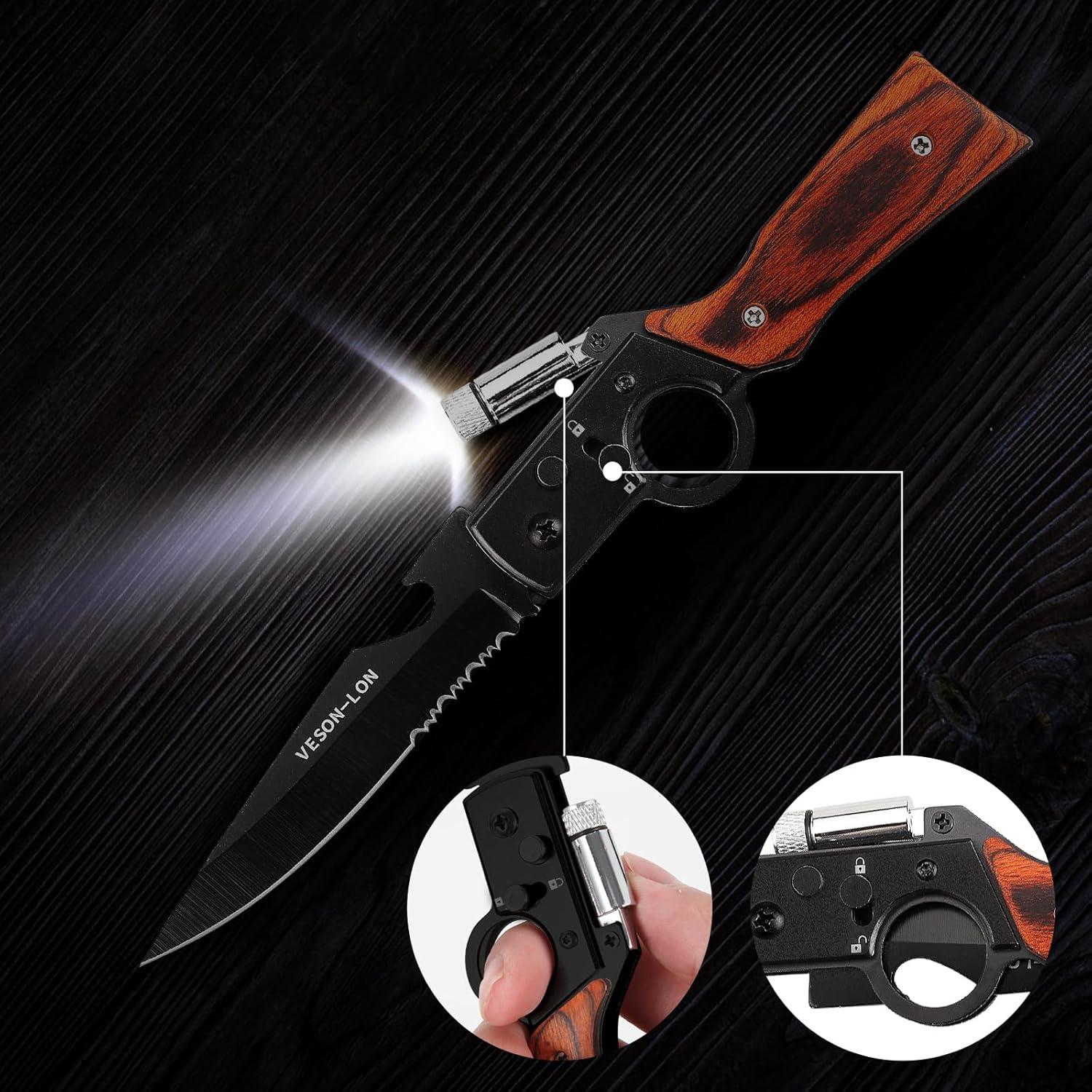 Cuchillo Plegable VESON-LON MK con Luz LED 9.4 cm Negro
