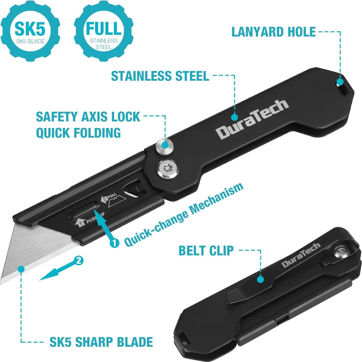 Cuchillo Utility Plegable DURATECH DT202010 con Clip y Bloqueo