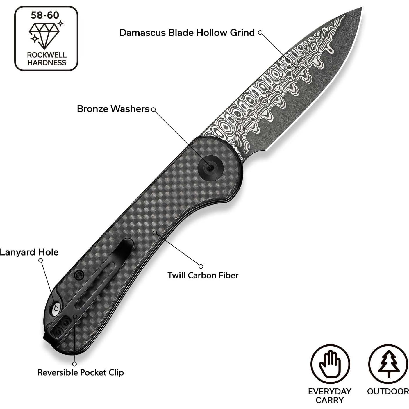 Cuchillo de Bolsillo CIVIVI Elementum Damasco 7.52 cm Fibra Carbono