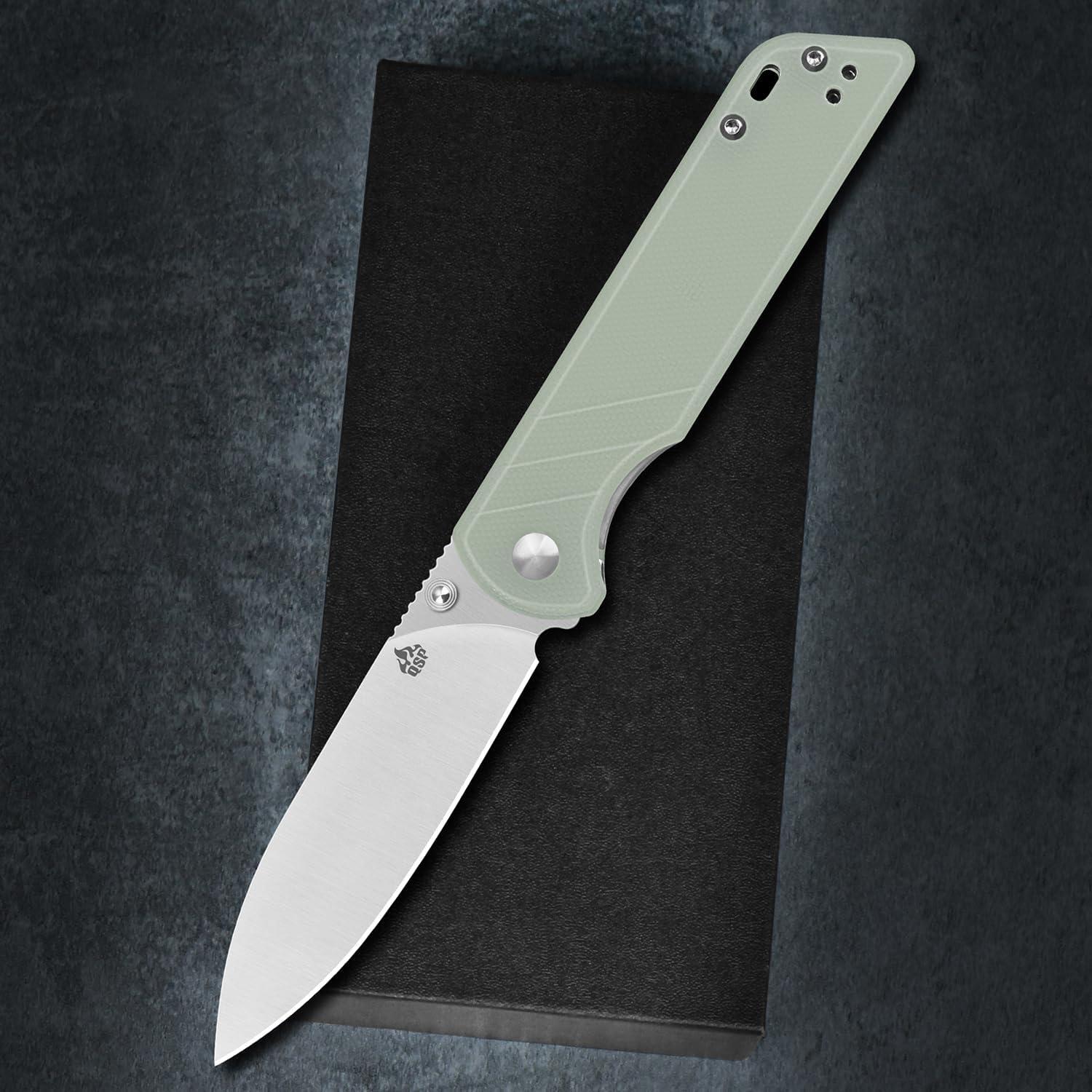 Cuchillo Plegable QSP Loro D2 Mango Jade G10 10.16 cm