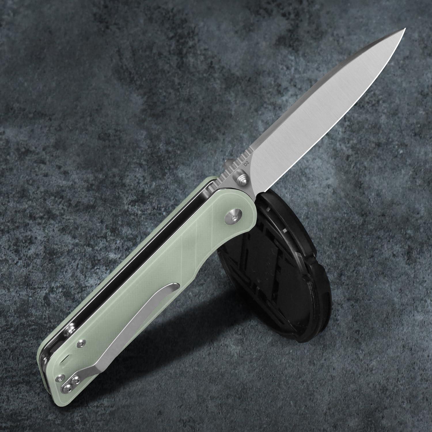 Cuchillo Plegable QSP Loro D2 Mango Jade G10 10.16 cm